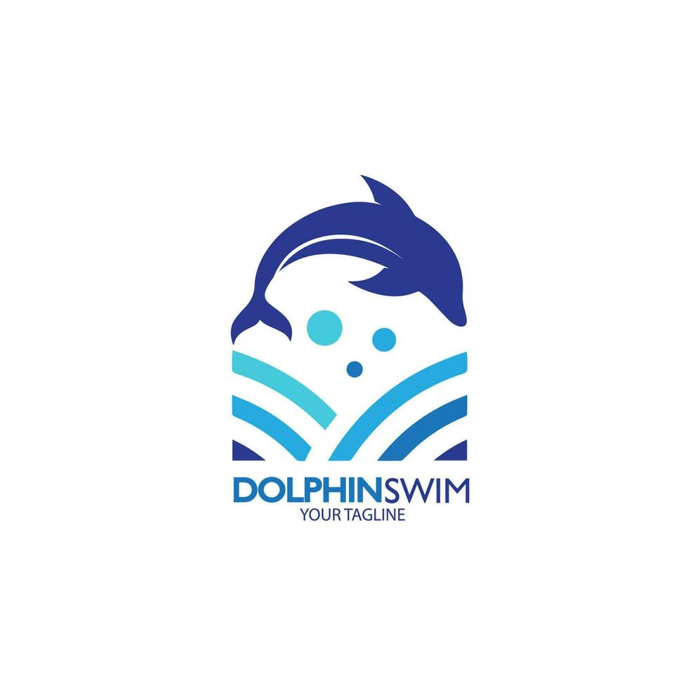 diseño logo delfín con agua silueta estilo vector ilustración