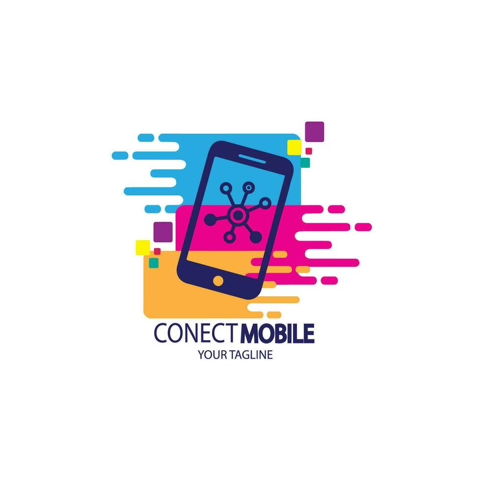 design logo connection mobile smart phone full color vector illustration