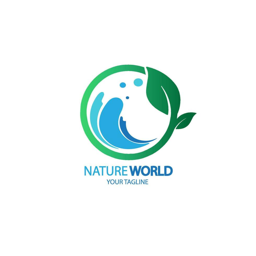 design logo leaf with water round shape vector illustration