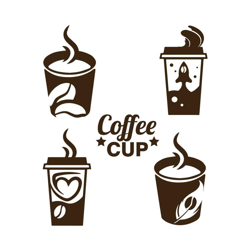 diseño logo conjunto café papel taza vector ilustración