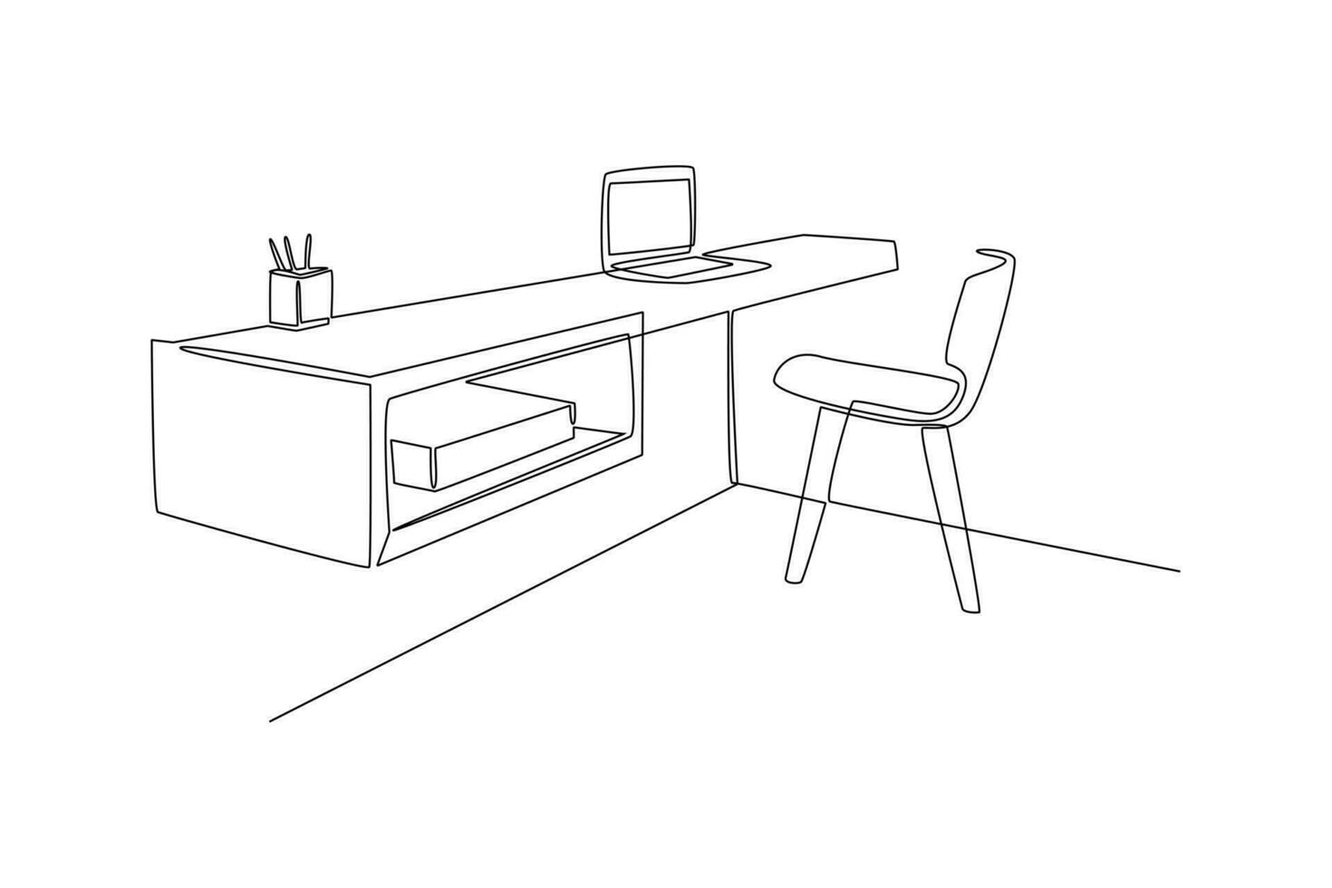 Single one line drawing Office workstation furniture interior concept. Continuous line draw design graphic vector illustration.