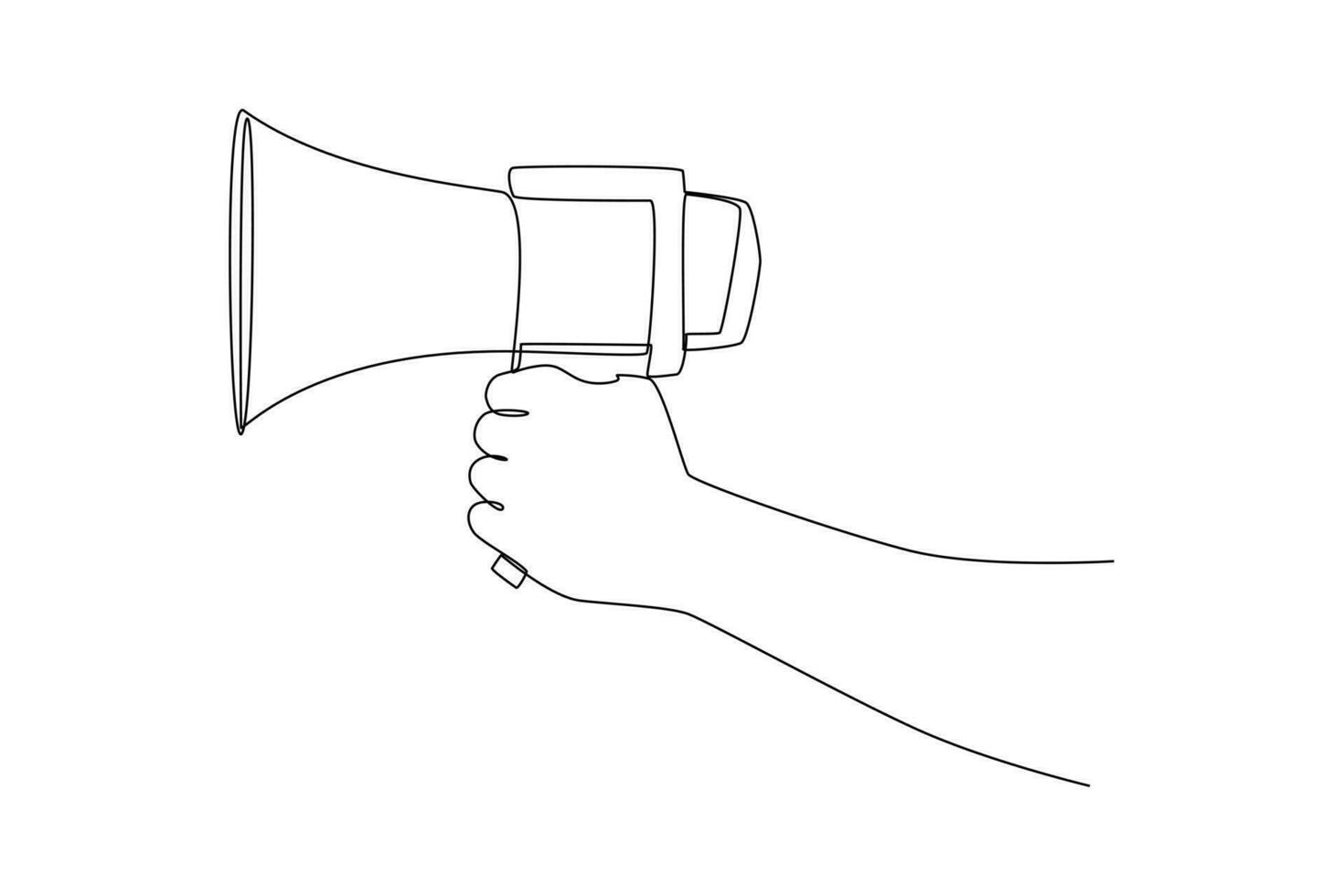 Continuous one line drawing Hand hold megaphone. Marketing time concept. Single line draw design vector graphic illustration.