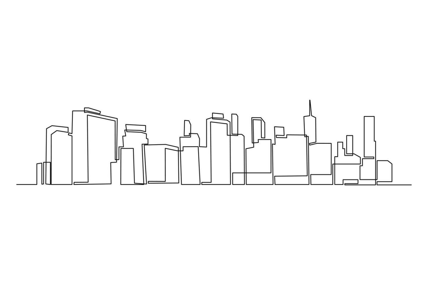 Single one line drawing Modern City Skyline. City concept. Continuous line draw design graphic vector illustration.