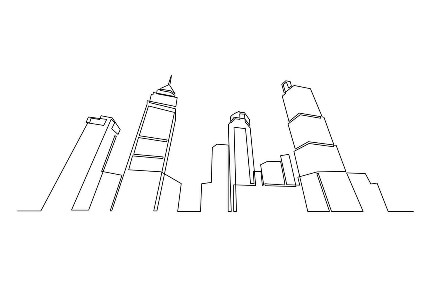 Single one line drawing Modern City Skyline. City concept. Continuous line draw design graphic vector illustration.
