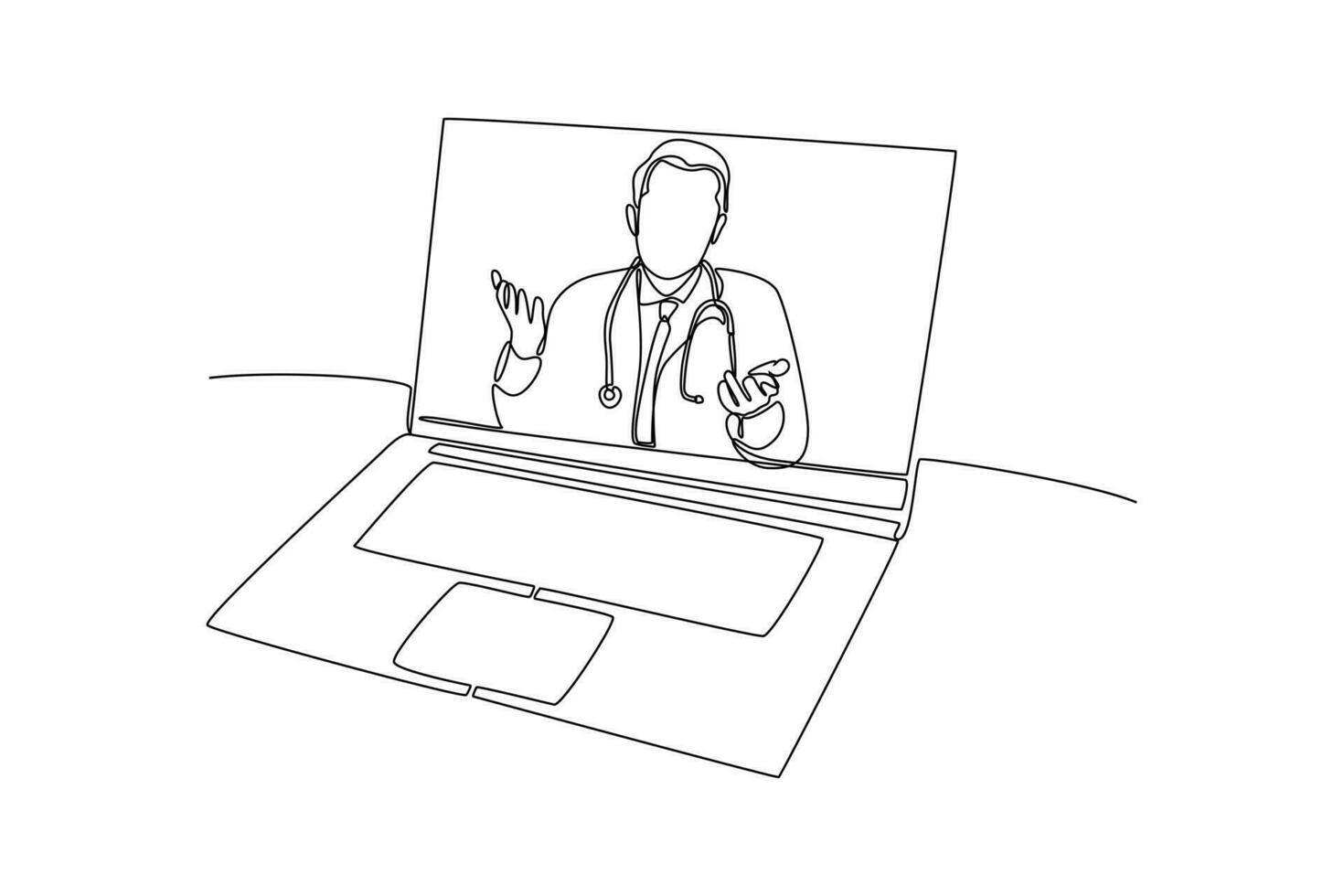 Continuous one line drawing Online doctor and telemedicine concept. Single line draw design vector graphic illustration.