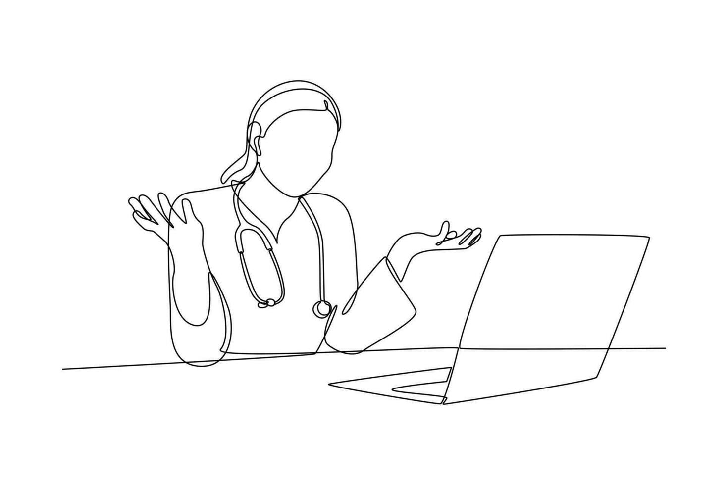 Continuous one line drawing Online doctor and telemedicine concept. Single line draw design vector graphic illustration.