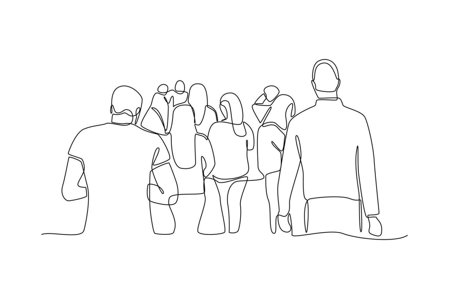 continuo uno línea dibujo concepto de un multitud de contento personas al aire libre. soltero línea dibujar diseño vector gráfico ilustración.