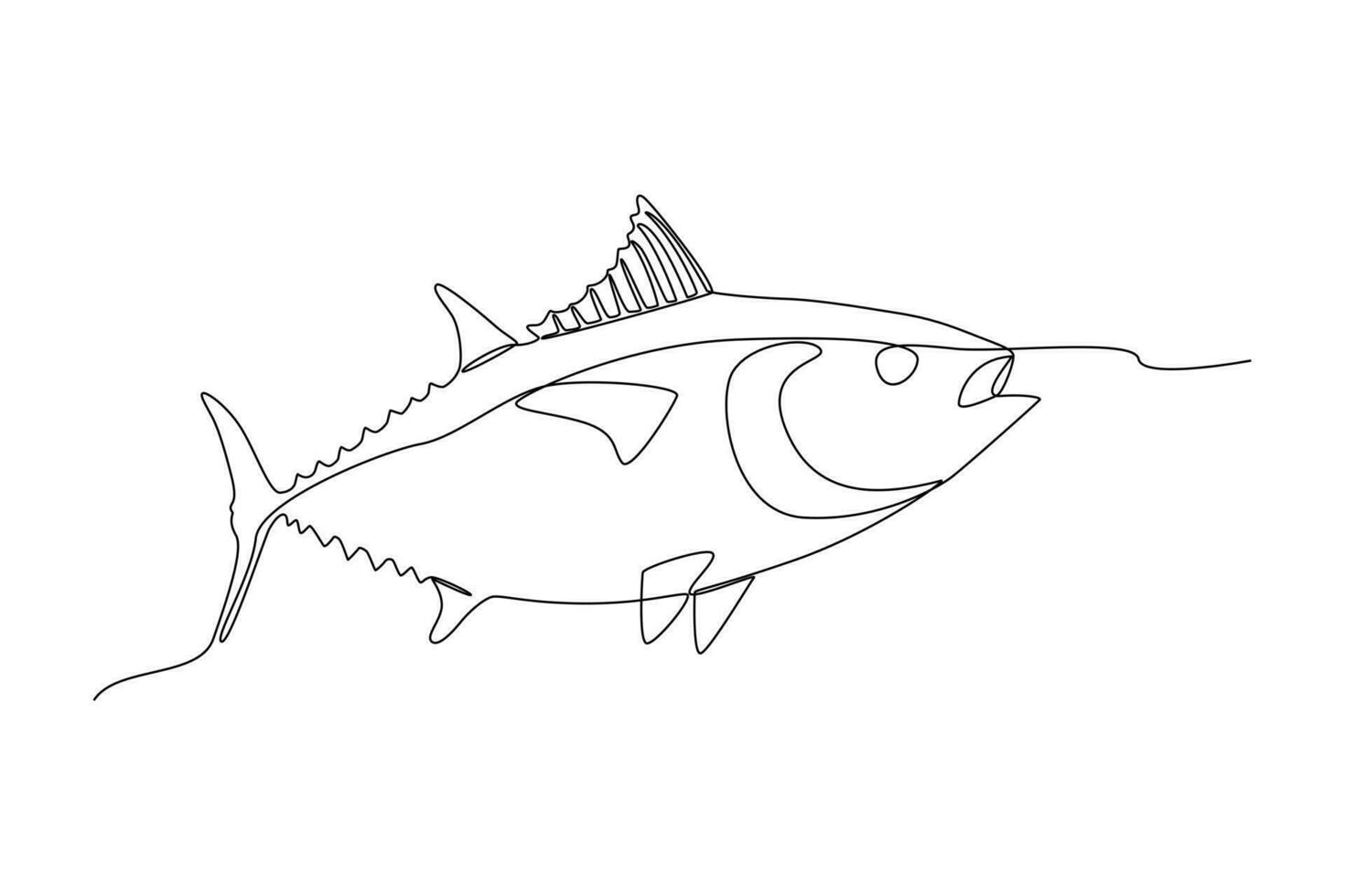 Single one line drawing Fish and wild marine animals concept. Continuous line draw design graphic vector illustration.