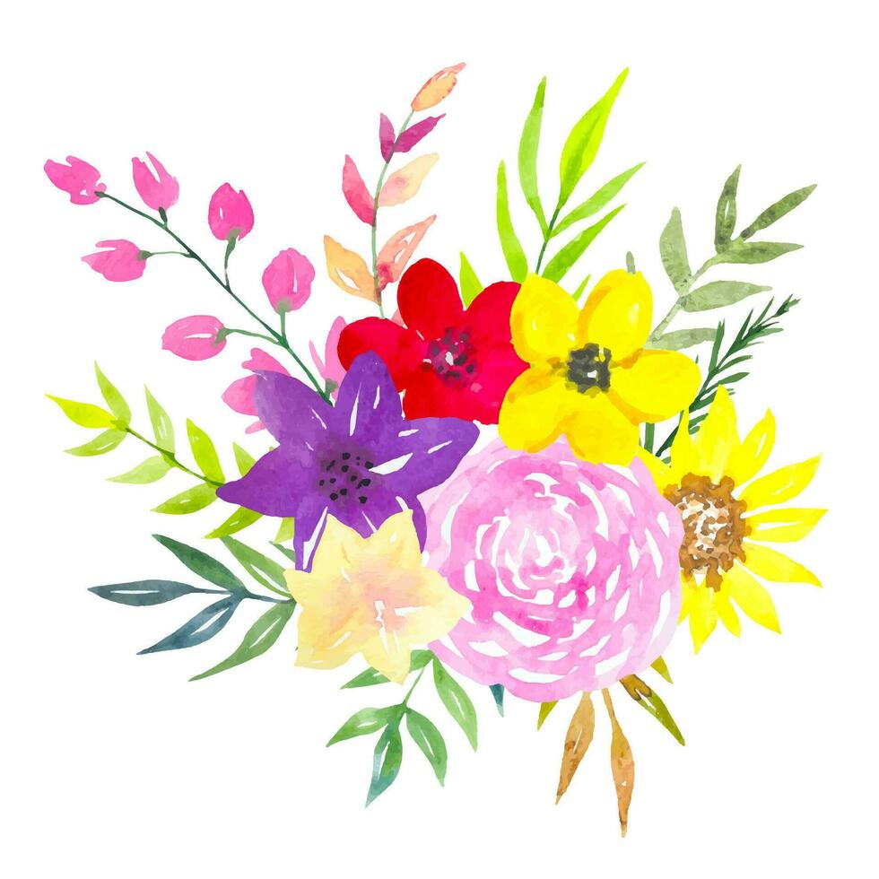 Flower watercolor arrangement of bright flowers vector