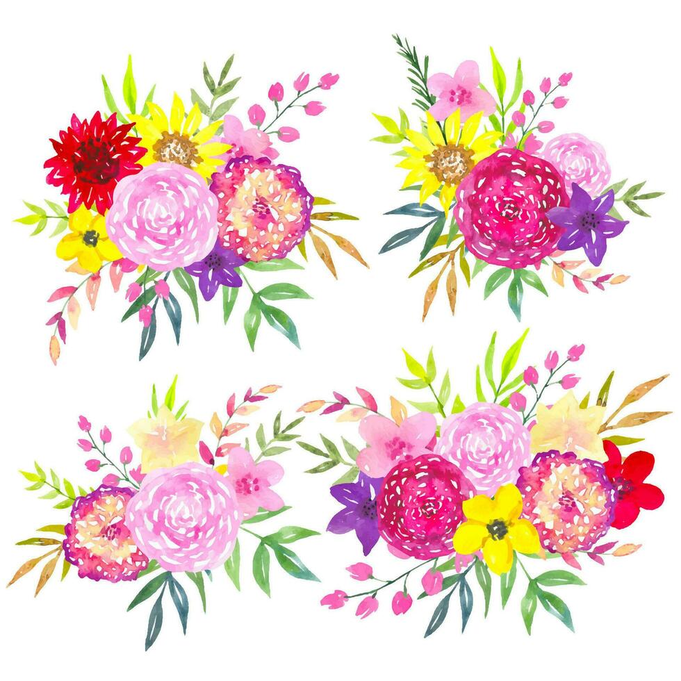 Floral watercolor compositions of bright flowers vector