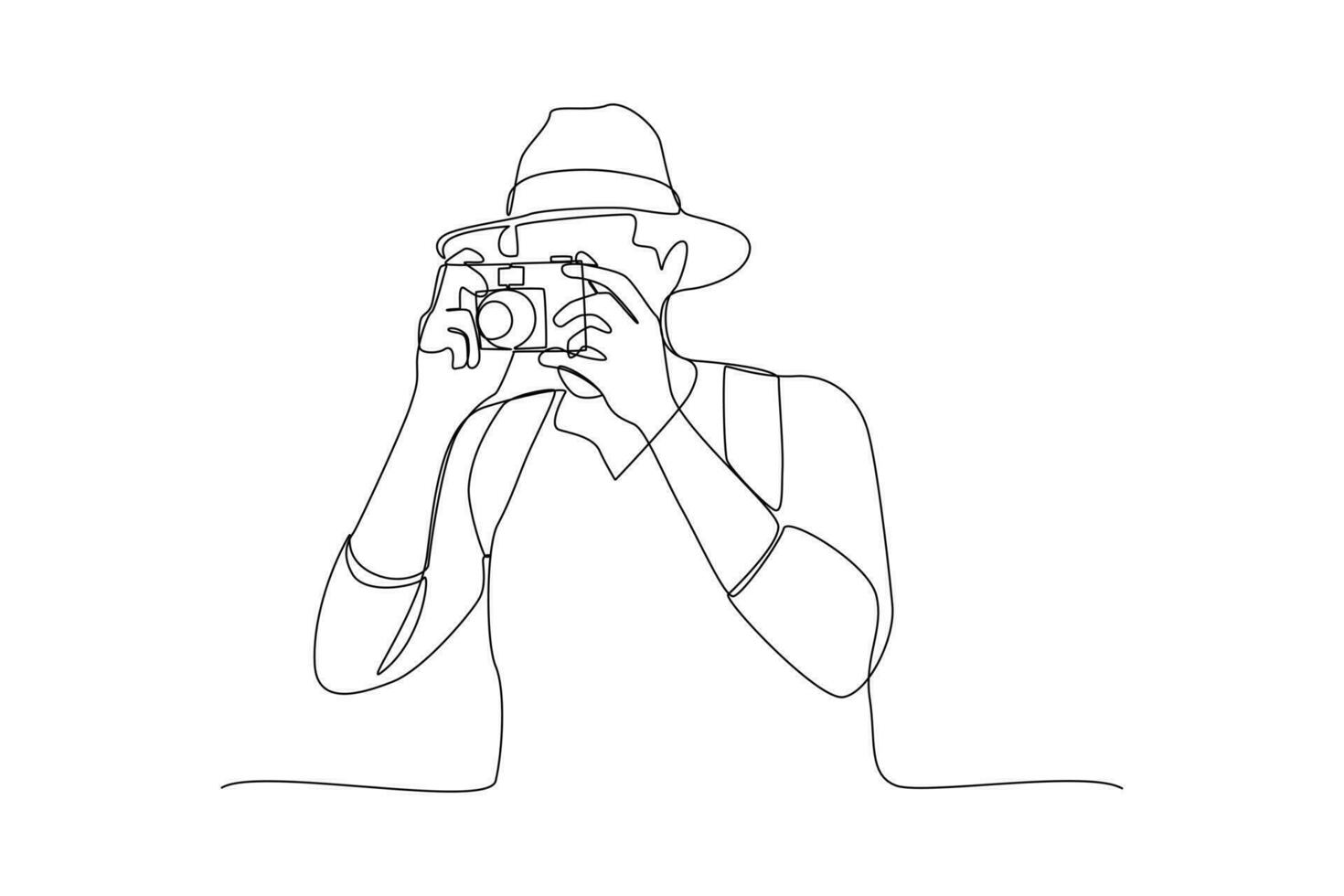 Single one line drawing  Photographer with camera. World photography day concept. Continuous line draw design graphic vector illustration.