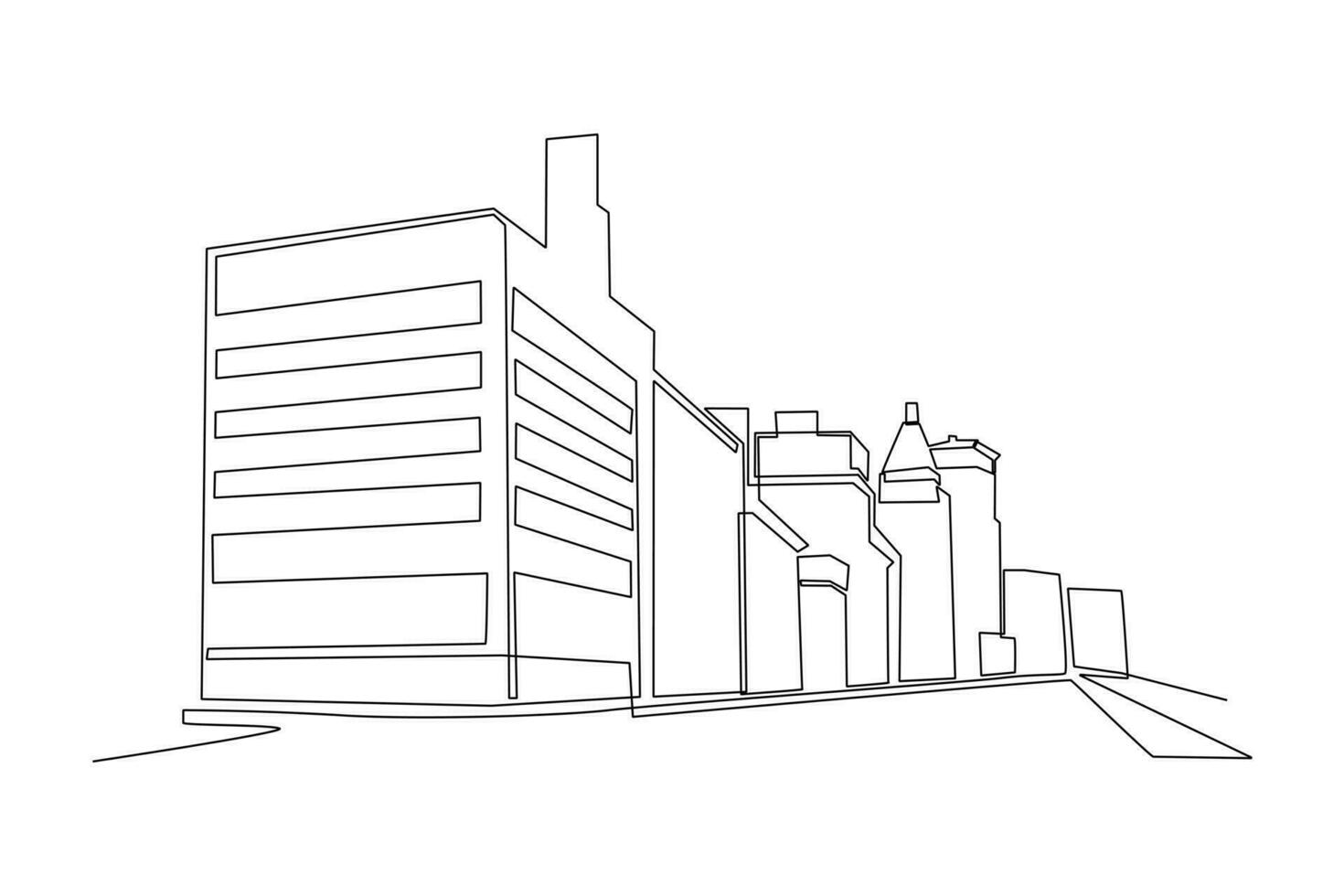 Single one line drawing Modern City Skyline. City concept. Continuous line draw design graphic vector illustration.