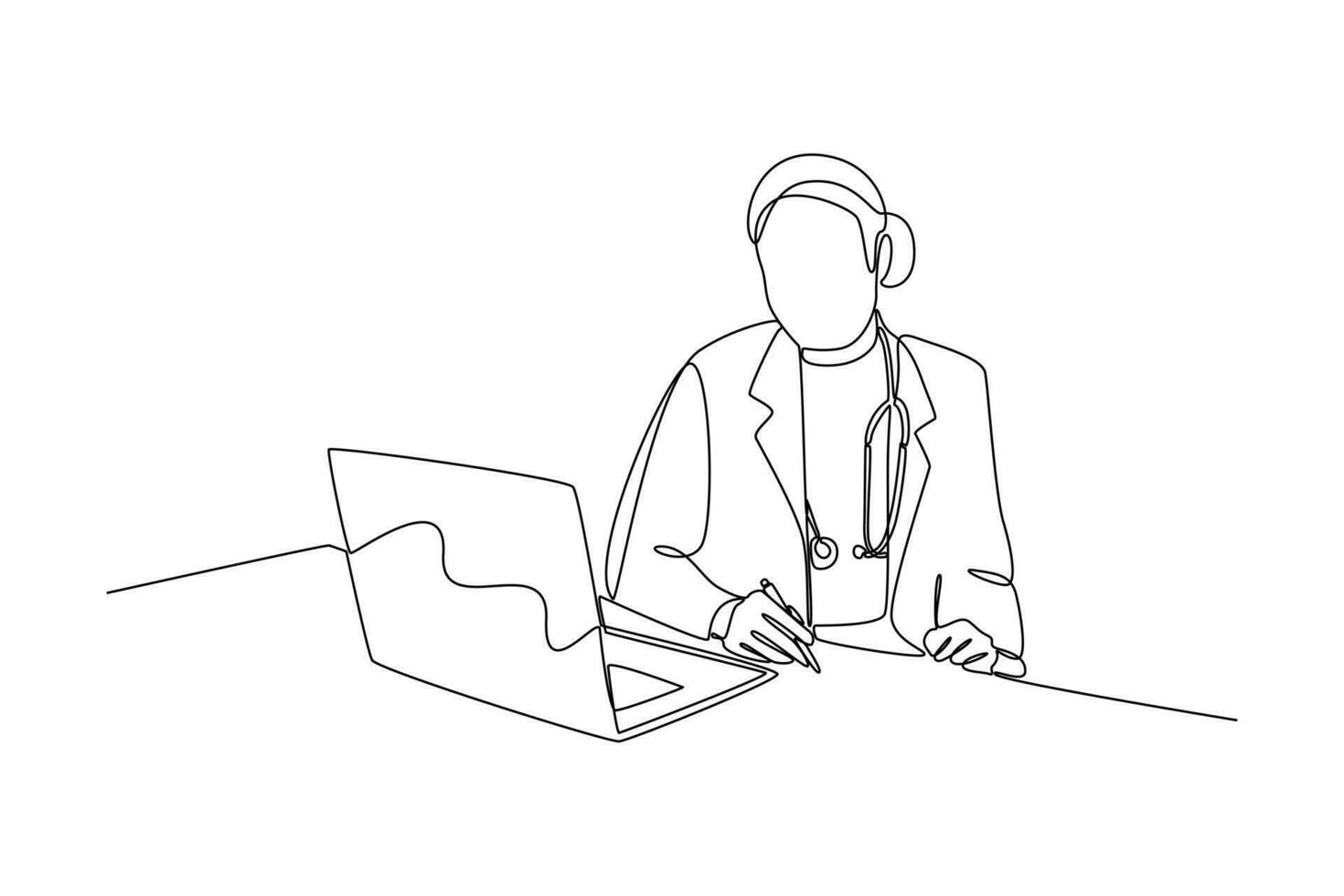 Continuous one line drawing Online doctor and telemedicine concept. Single line draw design vector graphic illustration.