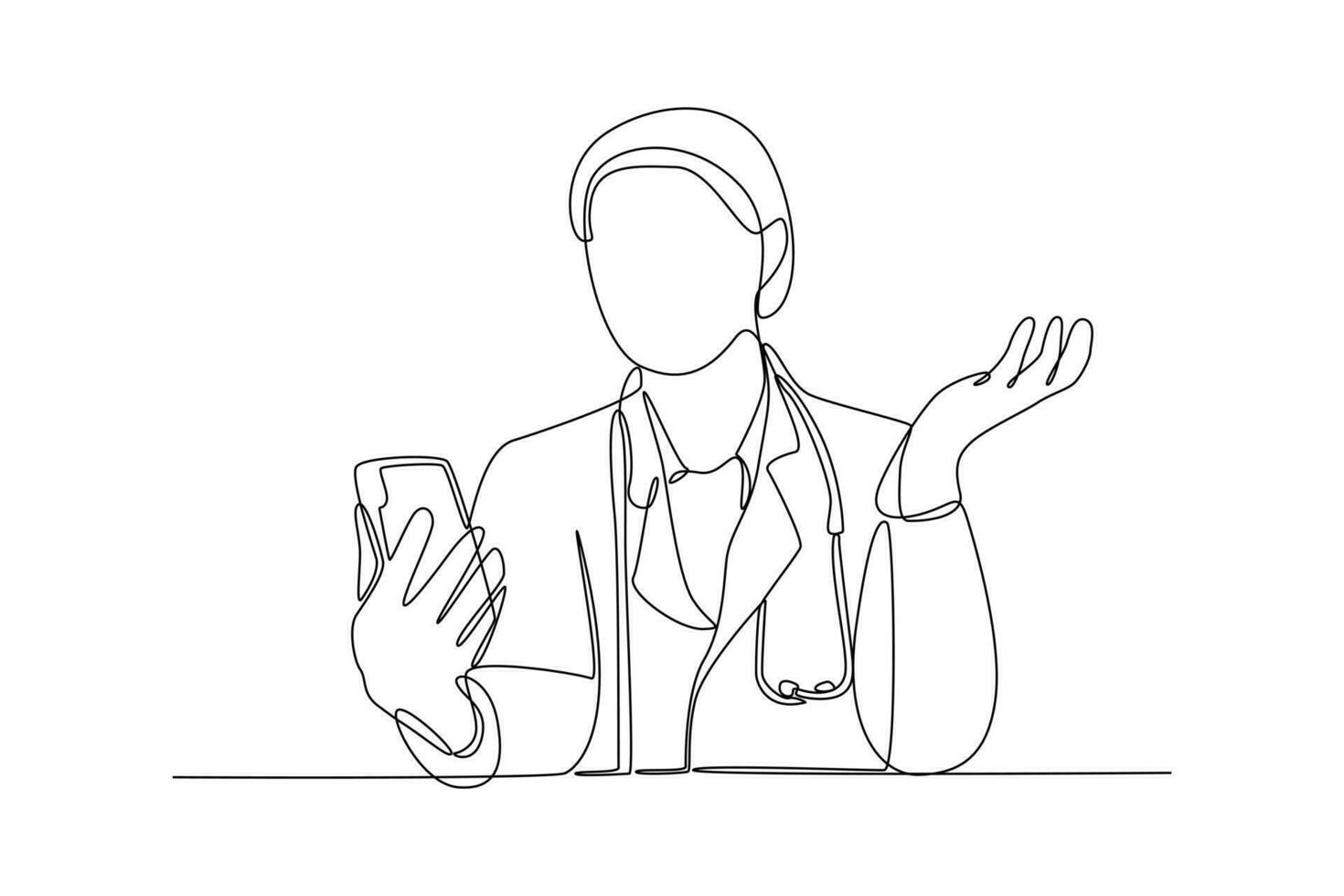 Continuous one line drawing Online doctor and telemedicine concept. Single line draw design vector graphic illustration.