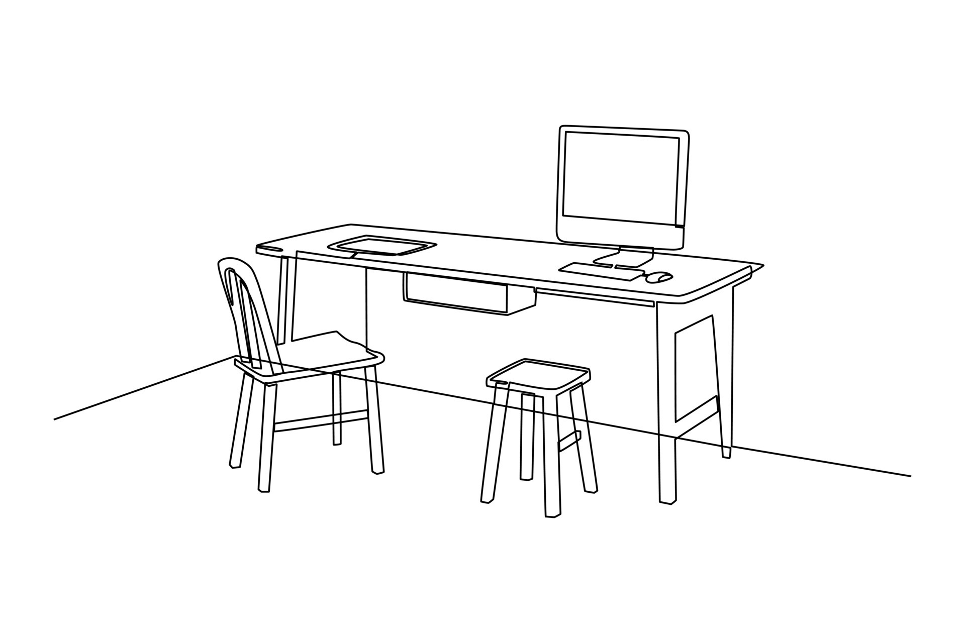 Single one line drawing Office workstation furniture interior concept ...