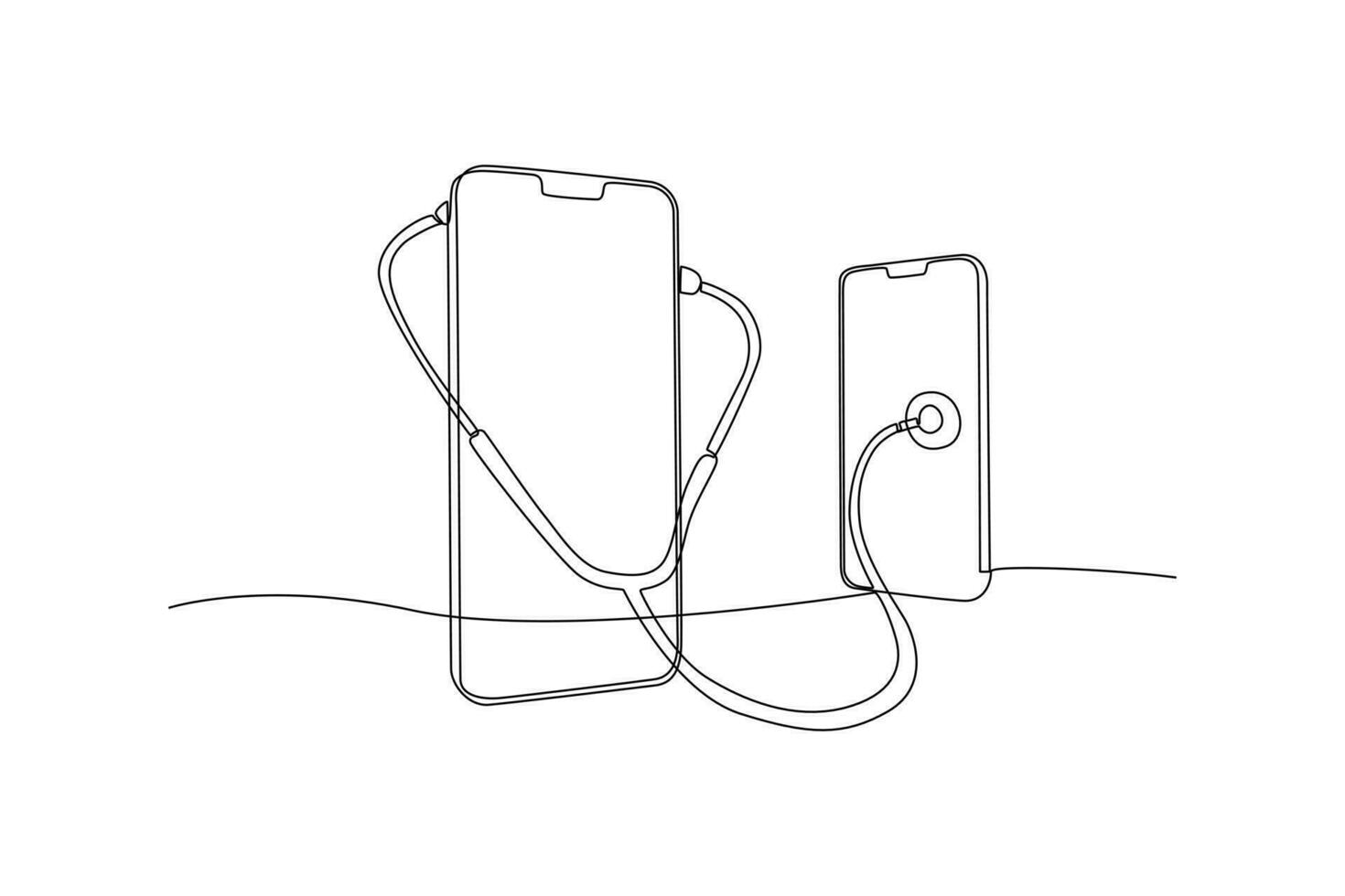 Continuous one line drawing Online doctor and telemedicine concept. Single line draw design vector graphic illustration.