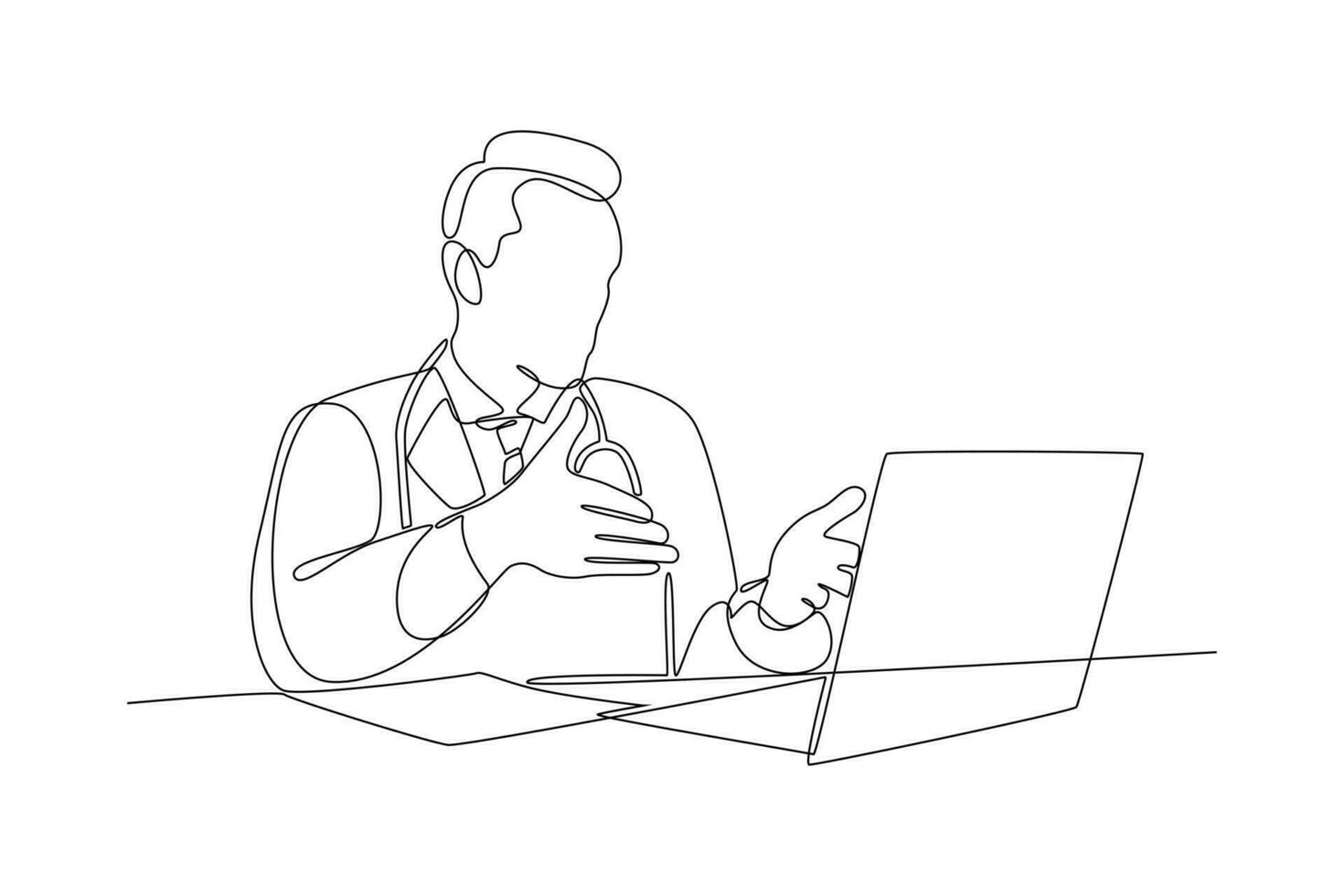 Continuous one line drawing Online doctor and telemedicine concept. Single line draw design vector graphic illustration.
