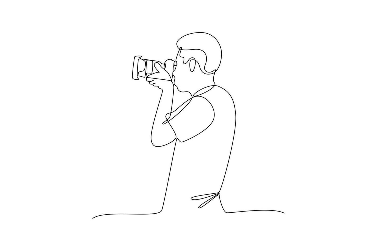 Single one line drawing  Photographer with camera. World photography day concept. Continuous line draw design graphic vector illustration.