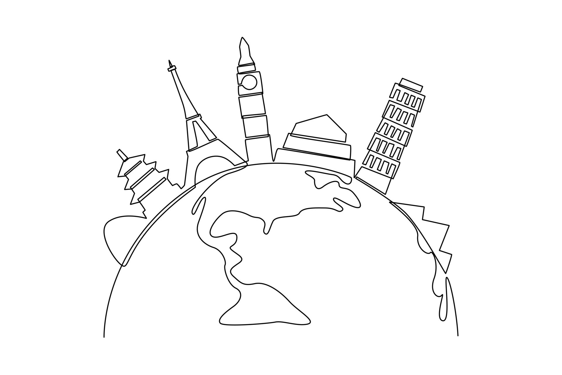 Single one line drawing World tourism day concept. Continuous line draw