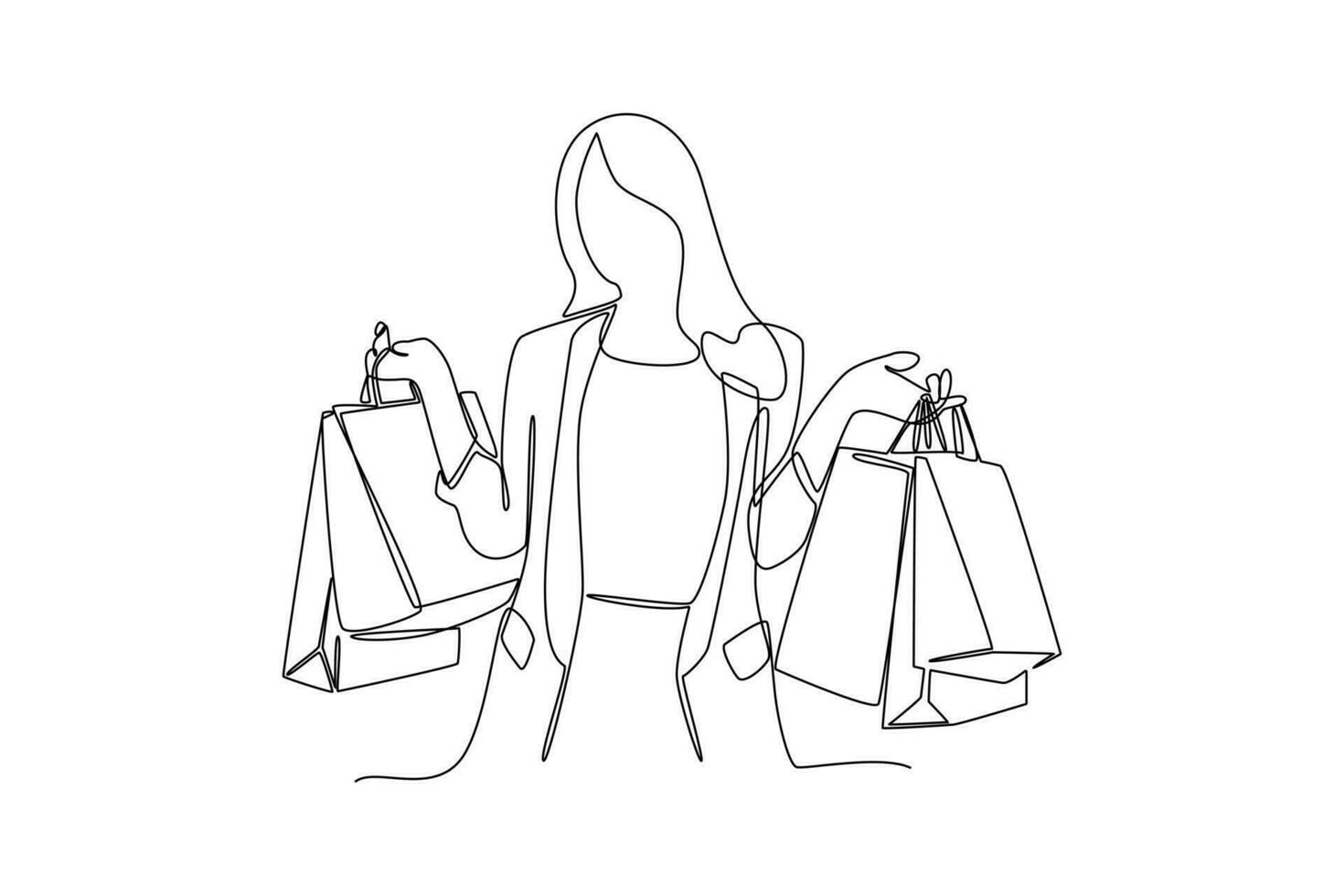 Single one line drawing Shopping bags and baskets concept. Continuous line draw design graphic vector illustration.
