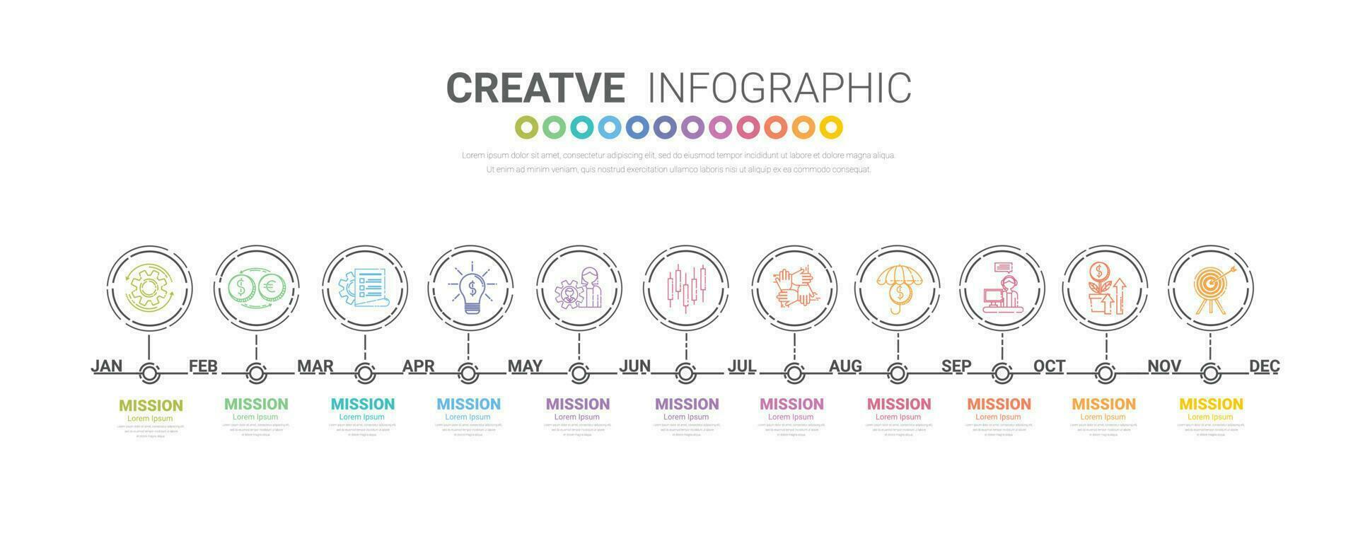 Timeline business for 12 months, Infographics element design and Presentation can be used for Business concept with 12 options, steps or processes. vector