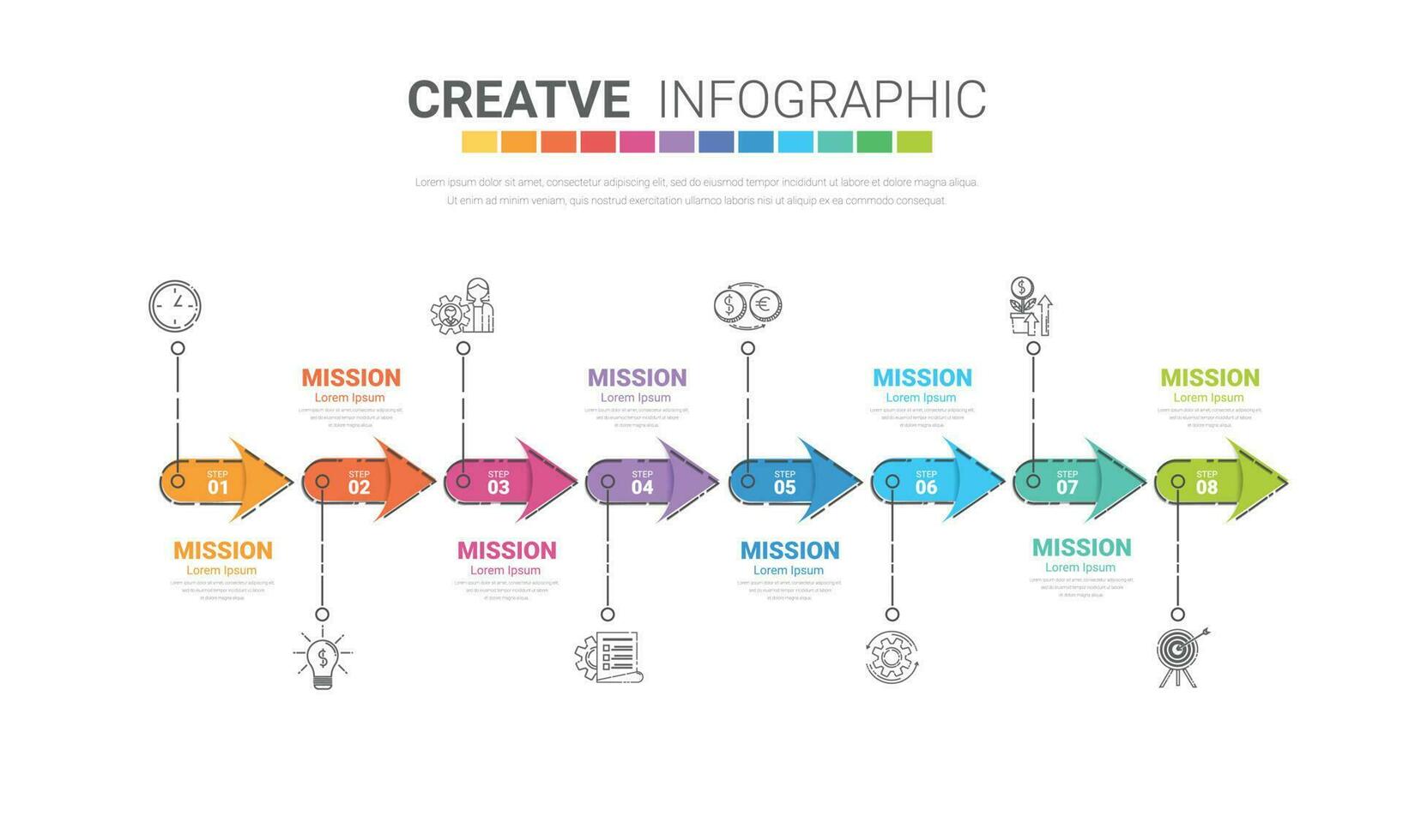 Timeline Infographics Template with 8 label, Vector. can be used for workflow layout, diagram, number step up options. vector