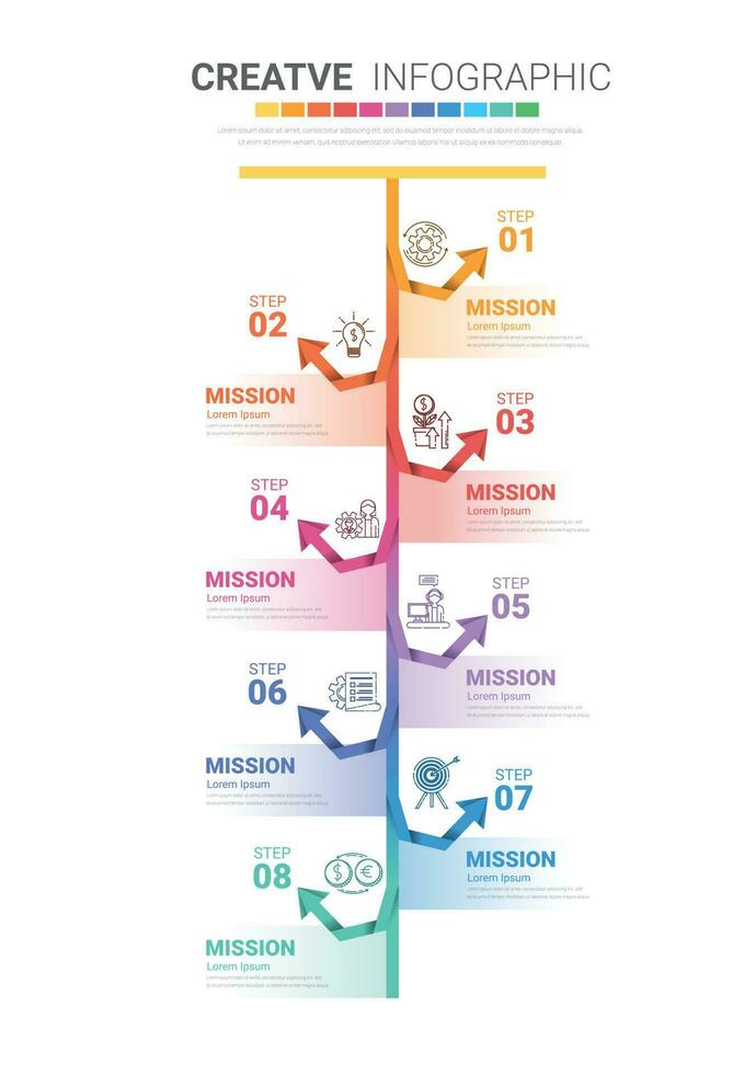 Infographic design template with numbers 8 option for Presentation Timeline, steps or processes. Vector illustration.