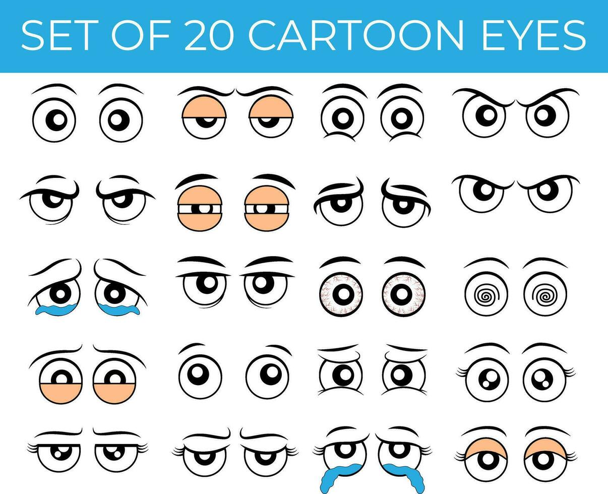 conjunto de 20 dibujos animados ojos, colección de 20 vector dibujos animados ojos