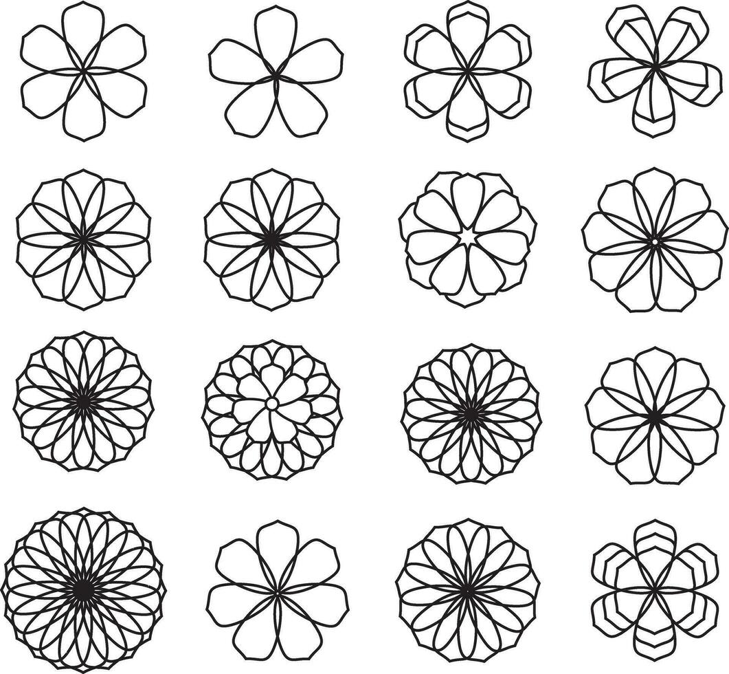 set of flowers, 15 vector flowers that you can use as logo, decorative element, pattern, etc. This collection of 15 flowers are high quality vector art.