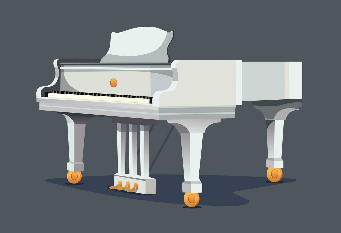 Classic white grand piano with open lid. Musical instrument. Vector illustration for design.