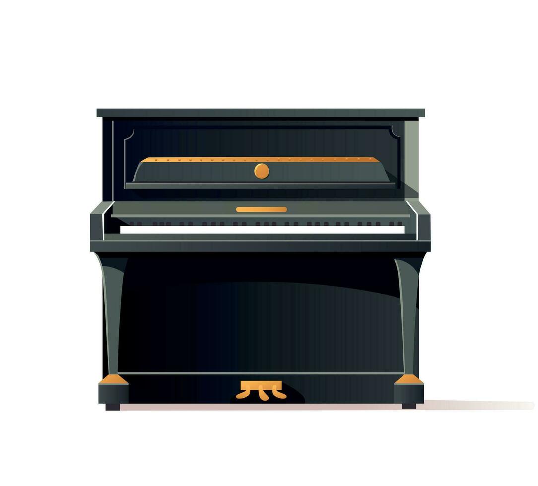 Classic upright black piano. Musical instrument. Vector illustration for design.