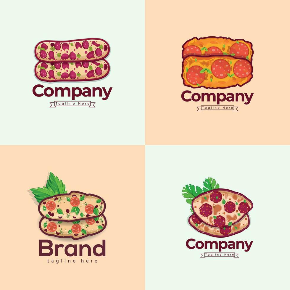 dibujo ajo un pan Pizza ilustraciones logo modelo diseño, vegetal para bar almuerzo, icono diseño modelo elementos con bosquejo y Pizza un pan vector color emblema.