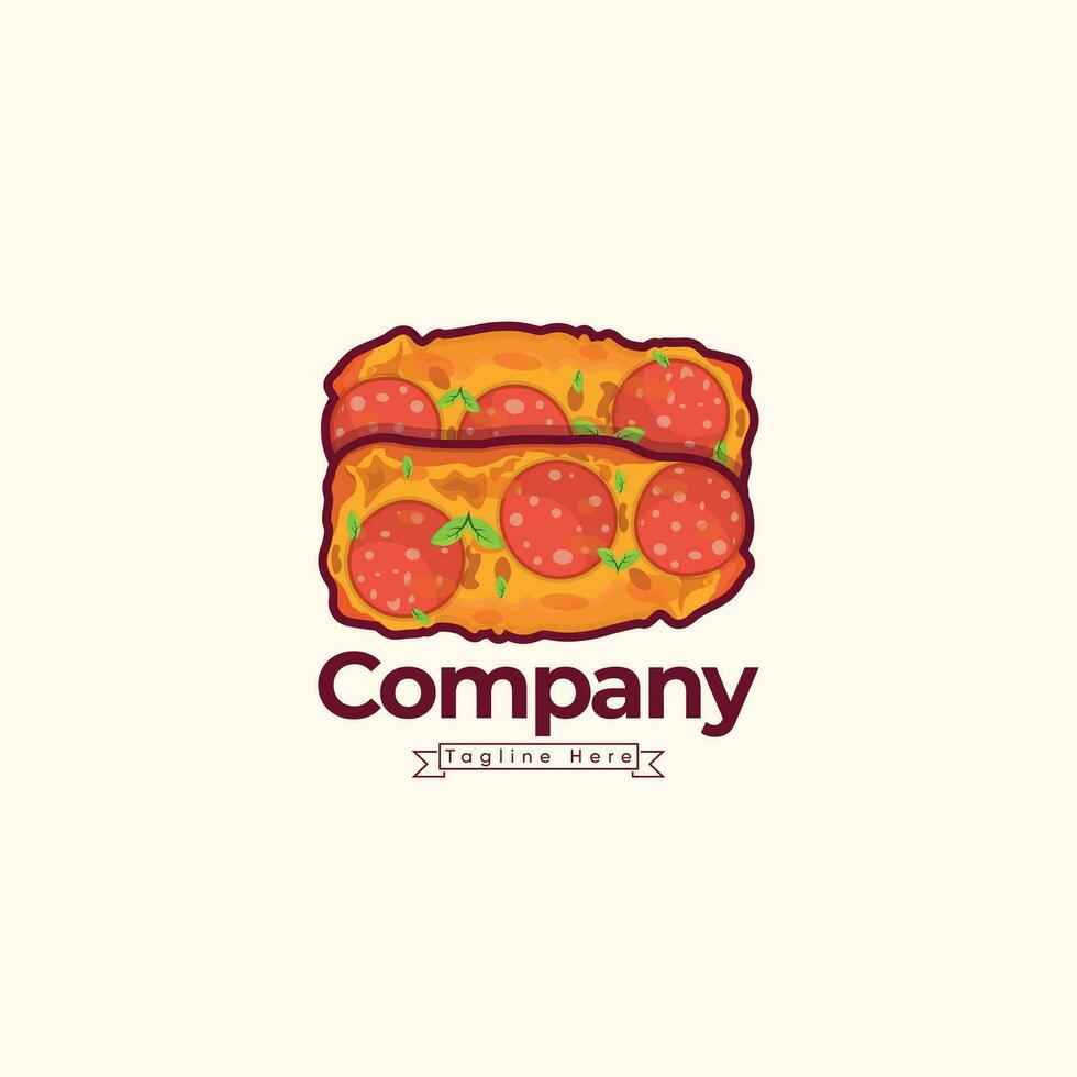 Drawing Garlic Bread Pizza Illustrations Logo Template Design, Vegetable For Bar Lunch,  Icon Design Template Elements With sketch And pizza Bread Vector Color Emblem.