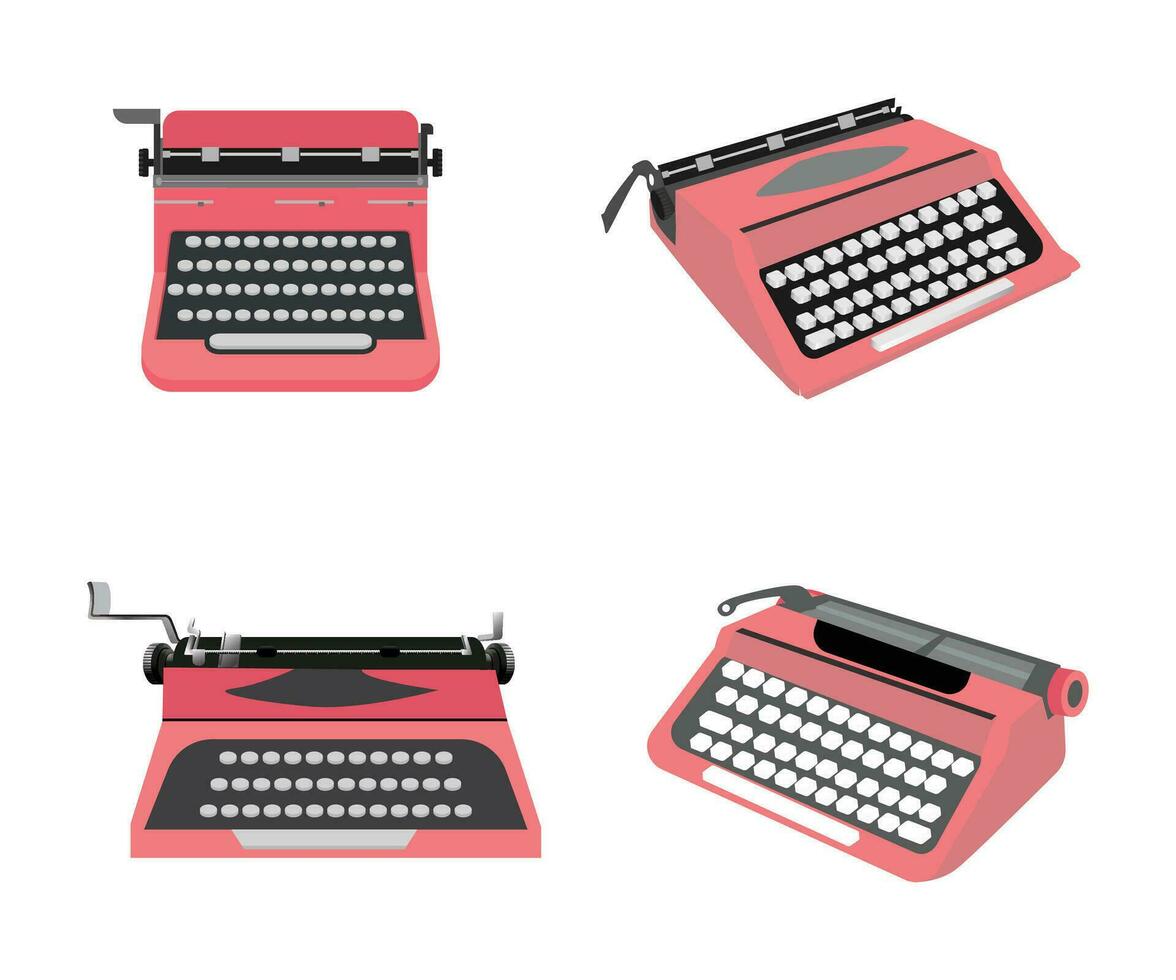 conjunto de máquina de escribir mano dibujo vector ilustración grande recopilación. máquina de escribir icono con botones alfabeto diseño. alta calidad prima vistoso Clásico retro antiguo máquina de escribir recopilación. blanco antecedentes.