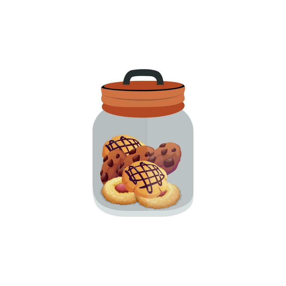 Cookie Jar Vector Illustration. Flat Clip Art Illustration Vector Set Of Jars With Different Objects. Canned Vegetables, Fish And Grass, Colorful Premium Design.