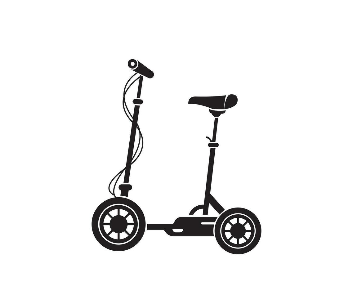 Best Hi-Quality Scooter Clipart Illustration Design. Sports Cross-Country Two-Wheeled Transport Of Various Types. Black Color Motorized Scooter. Vector Flat Style Illustration, Side Rear View.