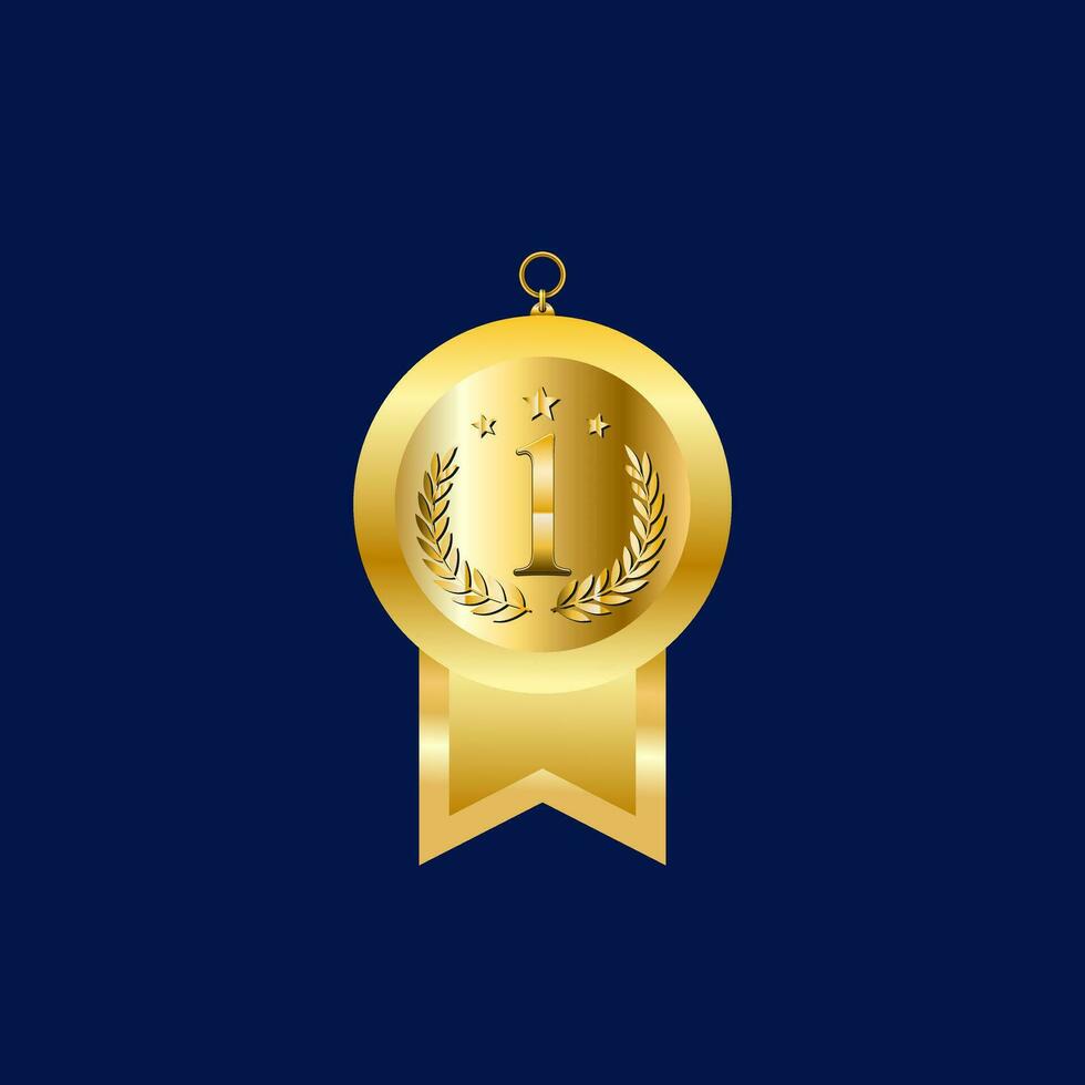 Awards And Medal For Winners Vector Illustration Design. Golden Colors. Metal symbols Icon of success, Championship, And Trophy Clip Art Vector Design. Dark Background.