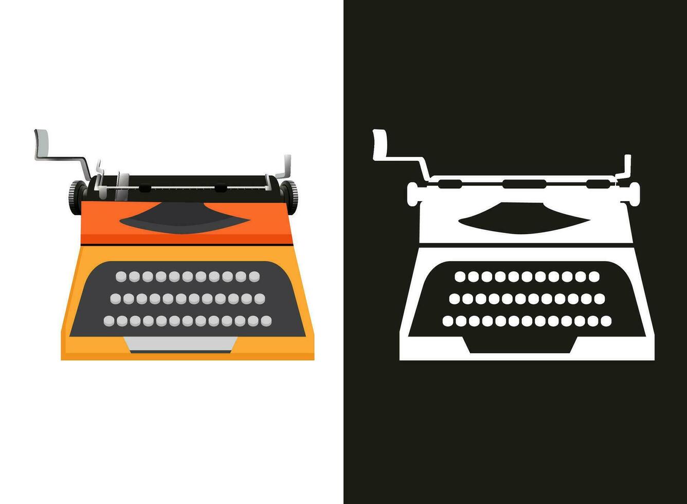 Typewriter Hand Drawing Vector Illustration Set, Typewriter Icon With Buttons Alphabet Design. Hi-Quality Premium Colorful Vintage Retro Old Typewriter. White Background.