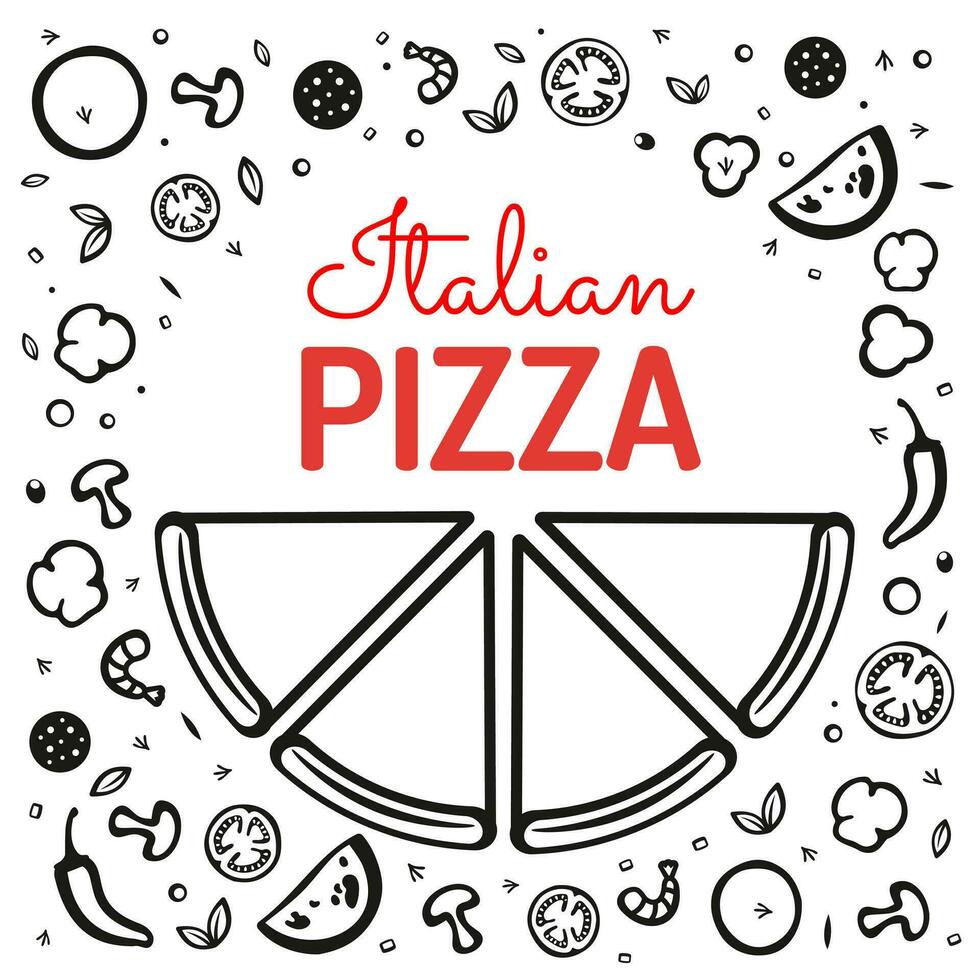 Pizza rebanadas sin relleno. ingredientes alrededor el Pizza. recoger tu Pizza sabores vector ilustración