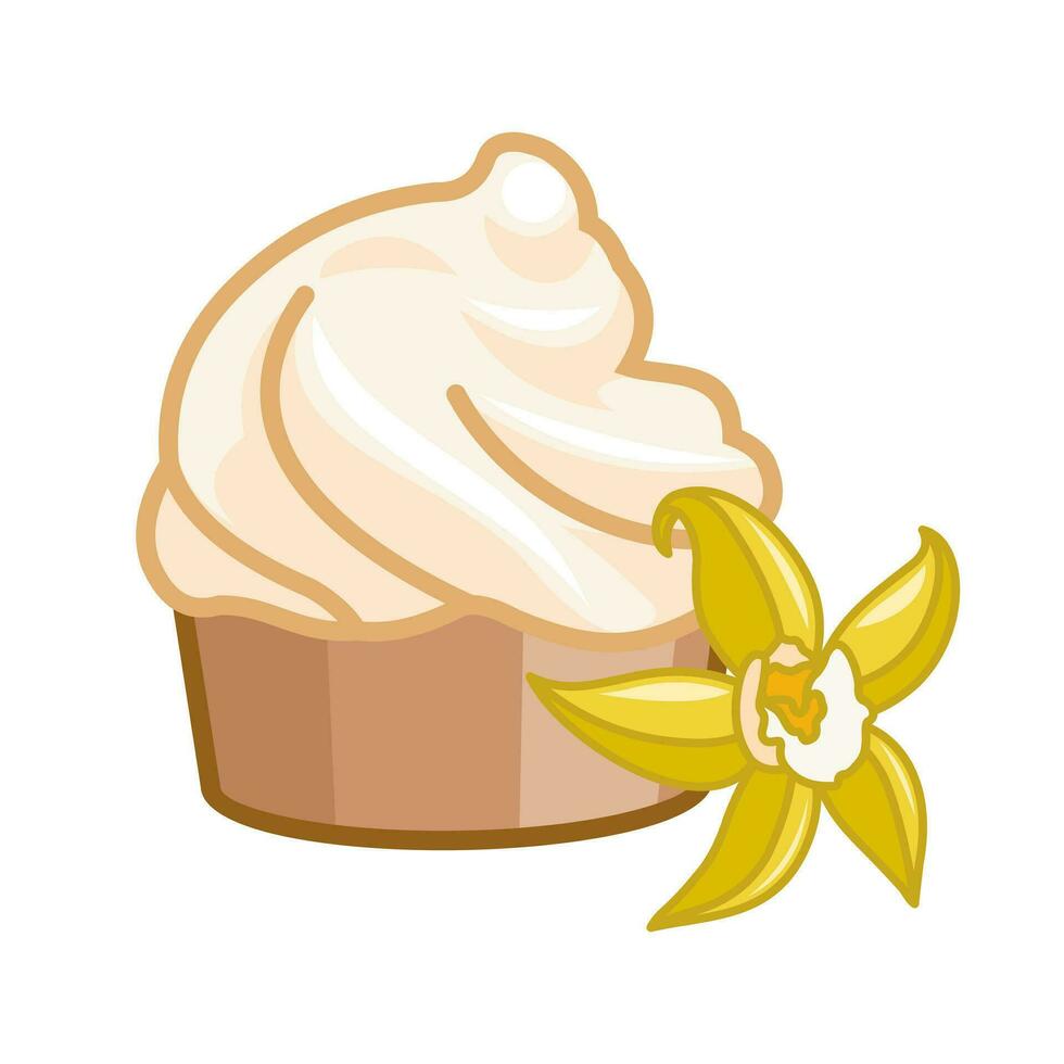 A whirlwind of whipped cream or meringue in a cup. Brownie or vanilla ice cream. Isolated on a white background. Cartoon vector illustration