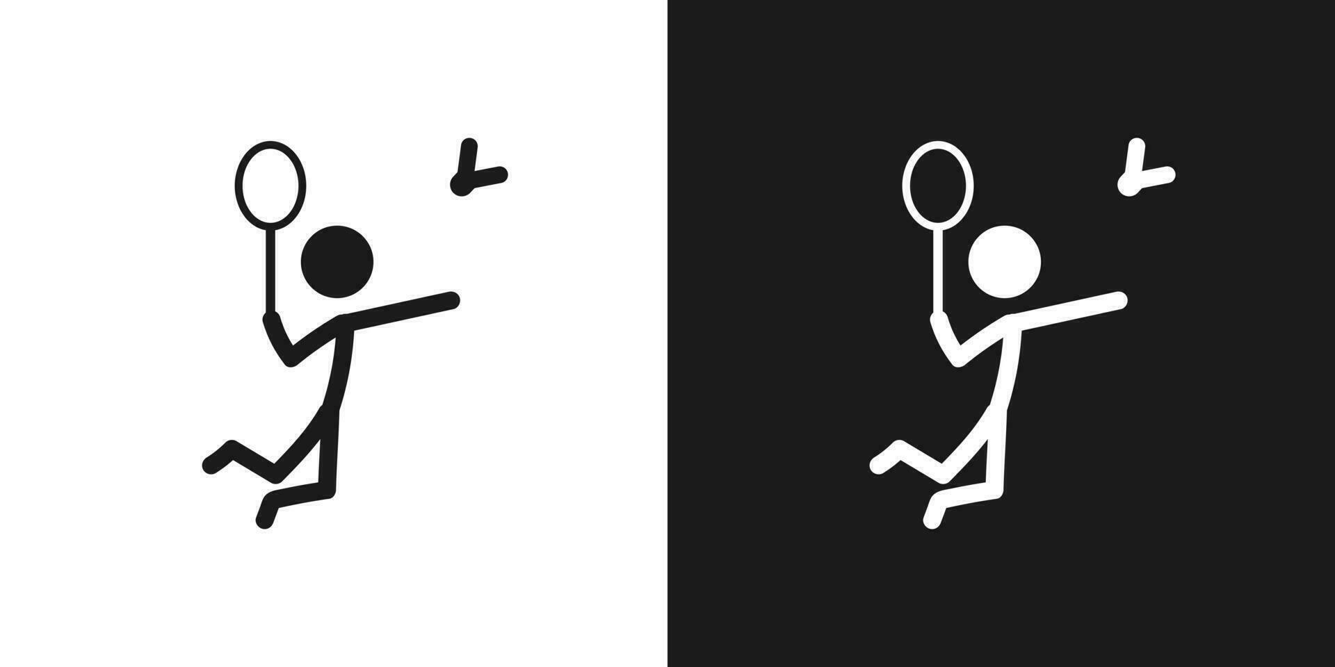 Playing badminton icon pictogram vector design. Stick figure man badminton player jump smash vector icon sign symbol pictogram