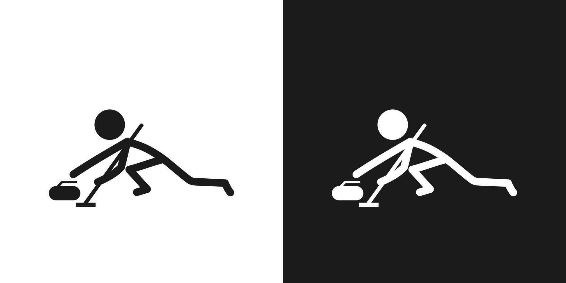 Curling sport icon pictogram vector design. Stick figure man curling player or Curler vector icon sign symbol pictogram. Winter ice sports concept