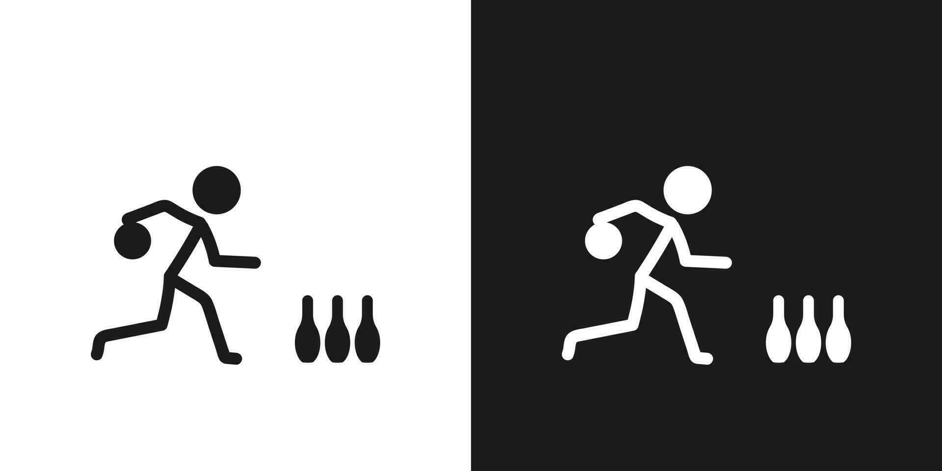 Bowling icon pictogram vector design. Stick figure man bowling player vector icon sign symbol pictogram. Target sport concept. Stickman rolling a ball toward pins