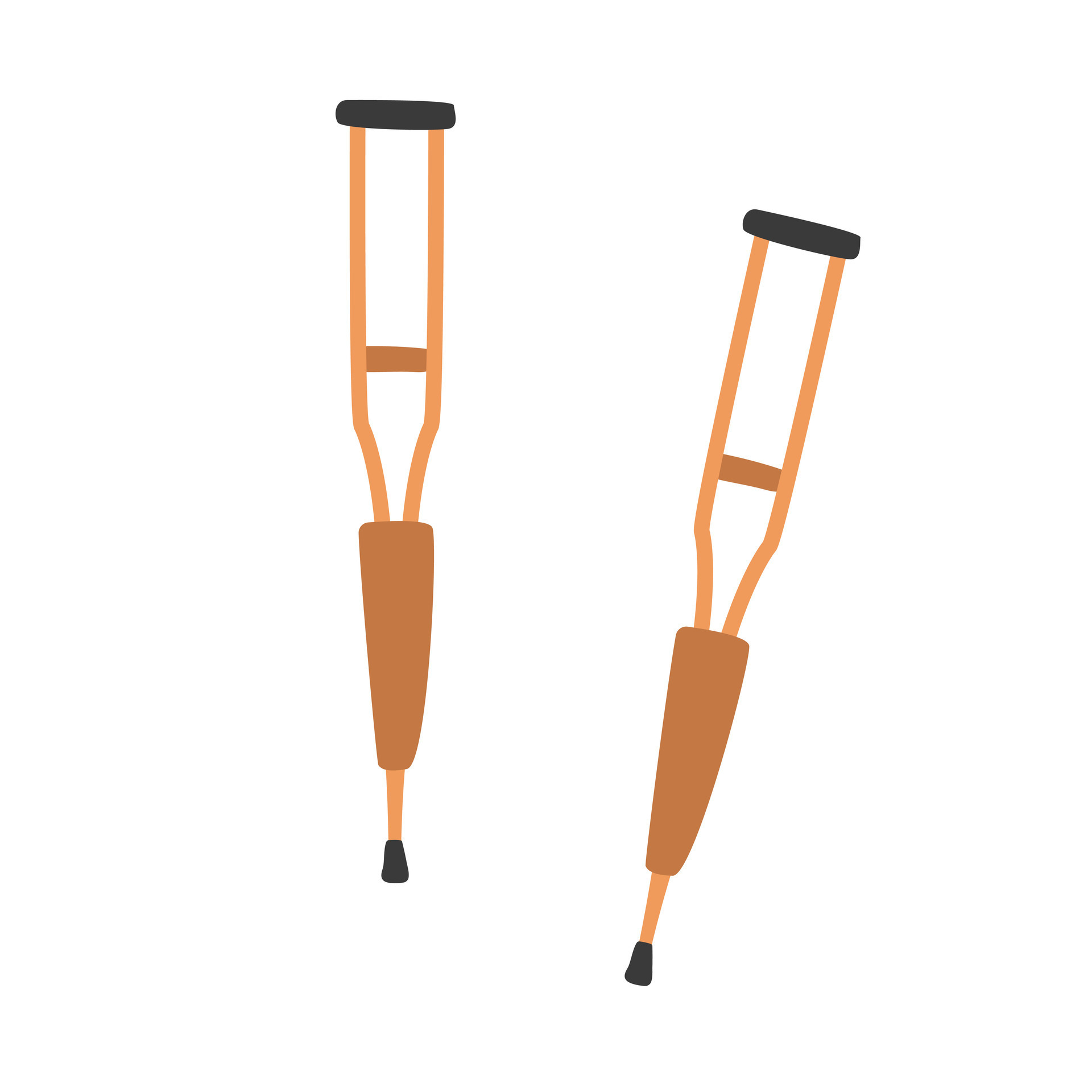 Crutches clipart cartoon style. Pair of underarm crutches flat vector