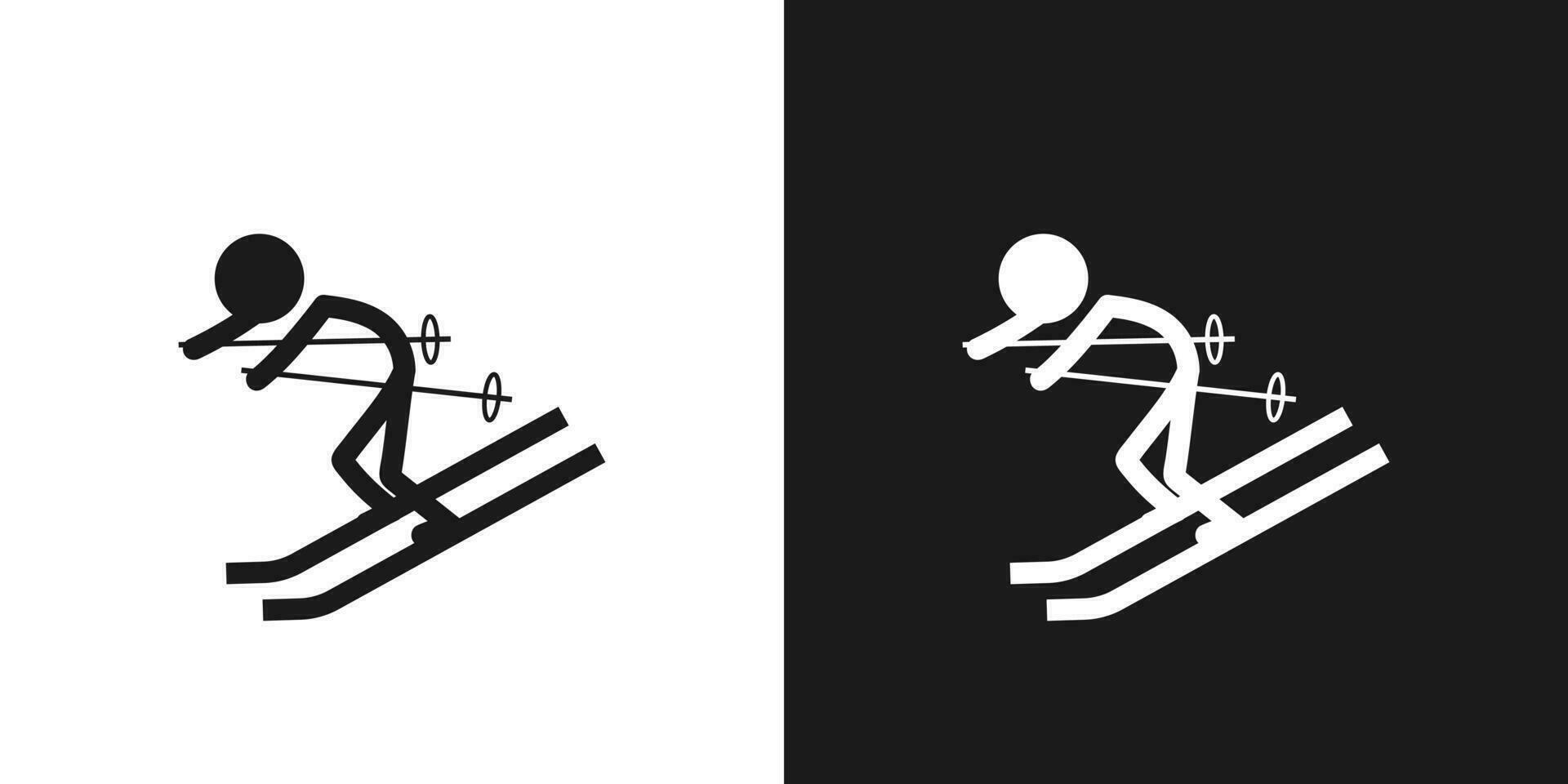 Snow skiing icon pictogram vector design. Stick figure man sports player skier vector icon sign symbol pictogram. Alpine skiing, downhill skiing icon