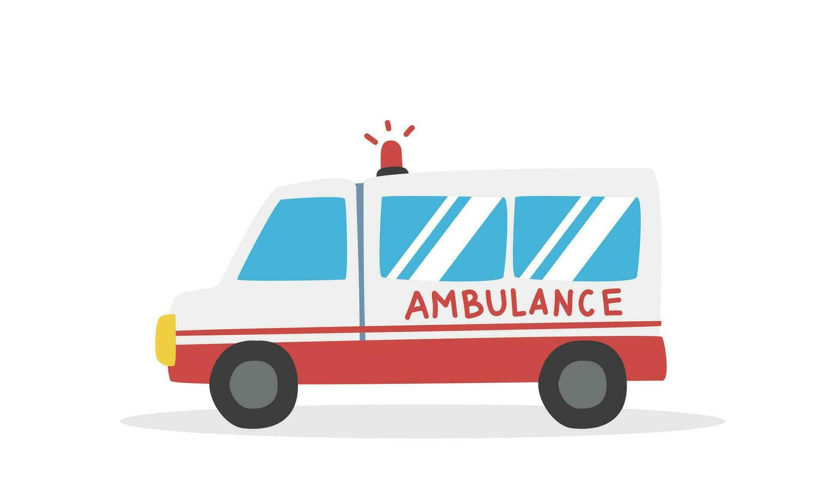 Ambulance clipart cartoon style. Simple emergency ambulance car flat vector illustration hand drawn color doodle style. Hospital, medical emergency concept
