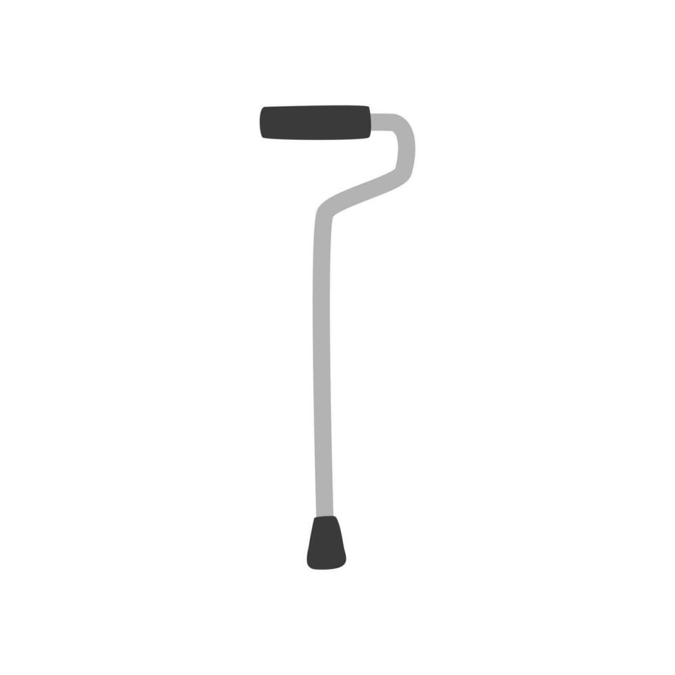 Walking stick clipart cartoon style. Simple crutch or walking cane flat vector illustration hand drawn doodle style. Hospital and medical concept