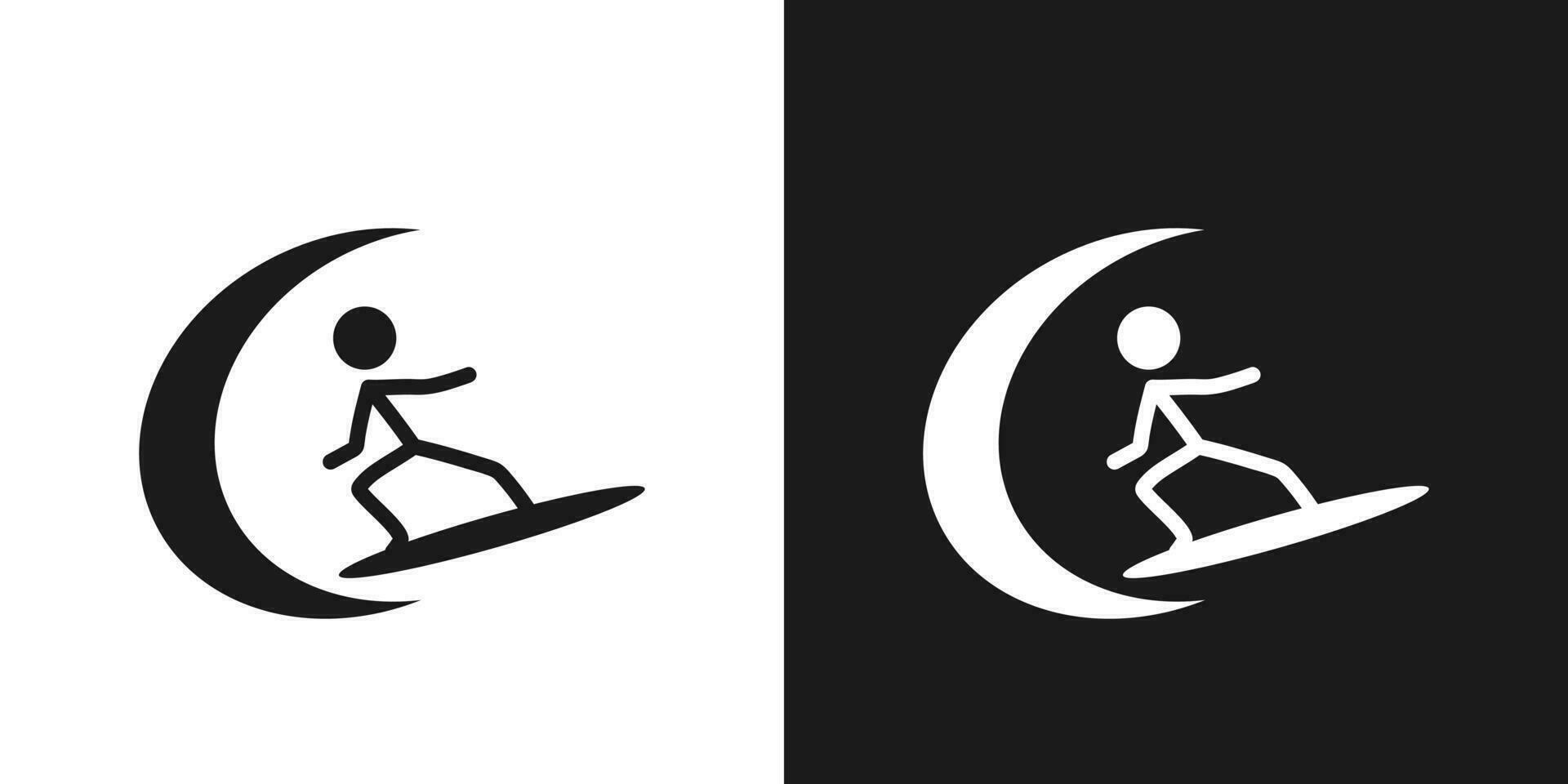 Surfing icon pictogram vector design. Stick figure man surfer on the surfing board and waves vector icon sign symbol pictogram. Water sports concept