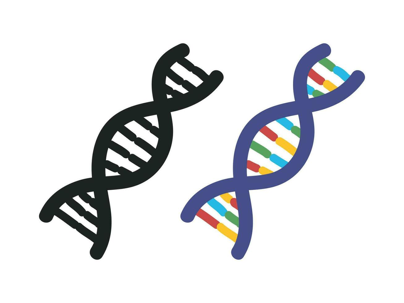DNA clipart cartoon style. Simple DNA helix silhouette and color doodle flat vector illustration hand drawn doodle style. DNA molecule. Hospital, medical, microbiography, laboratory concept concept