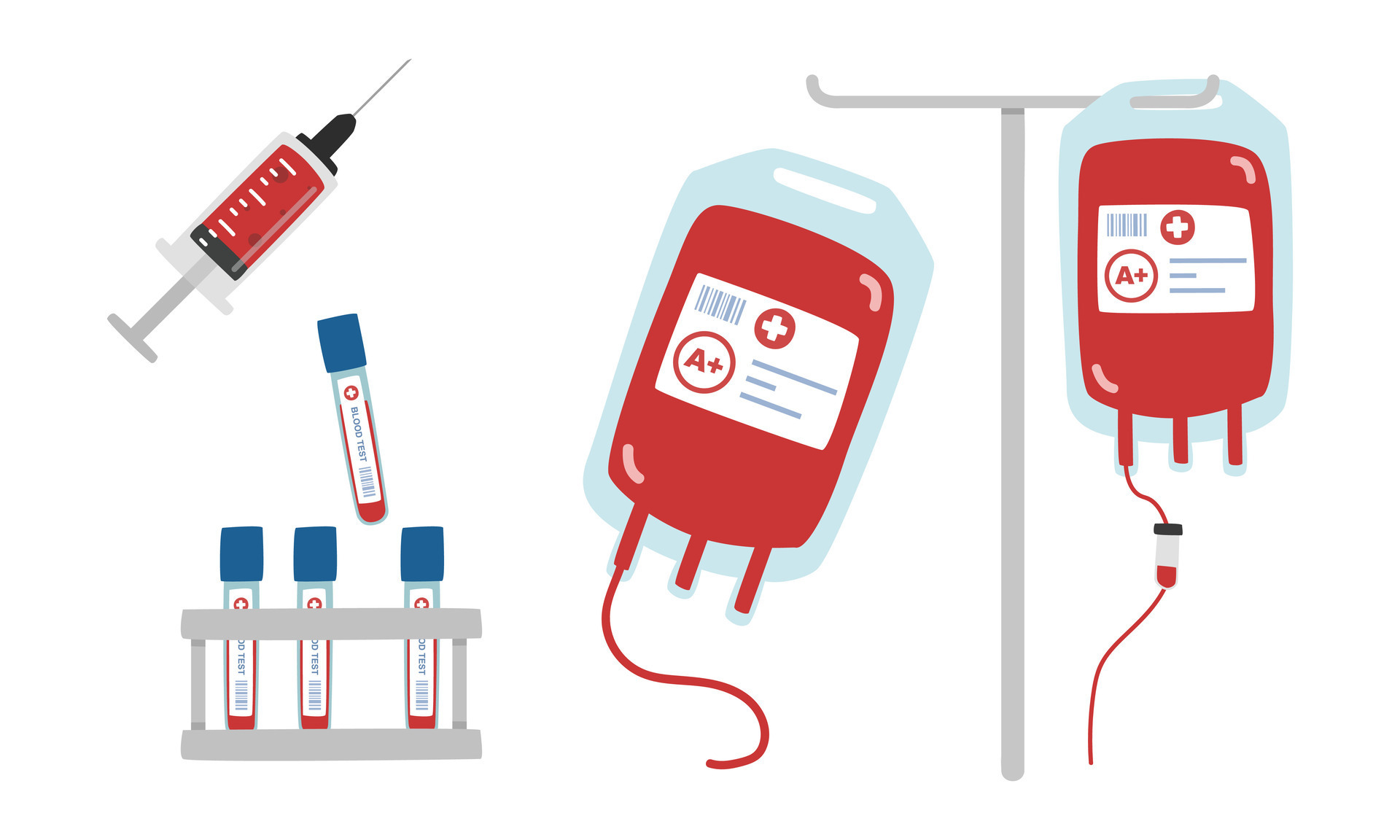 Blood pack clipart cartoon style. Simple blood bag flat vector